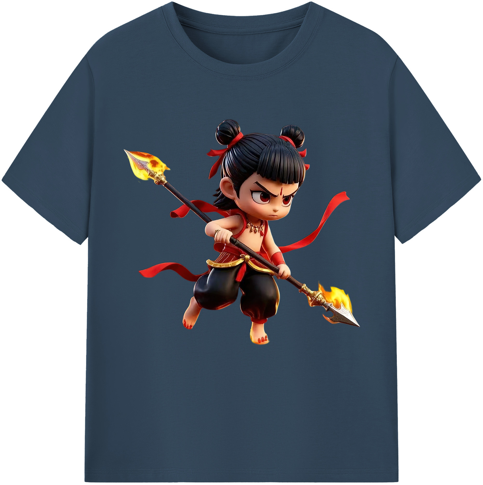 （画像用） Ne Zha 2 ナタ 魔童の大暴れ 綿100％半袖Tシャツ（フロントプリント）