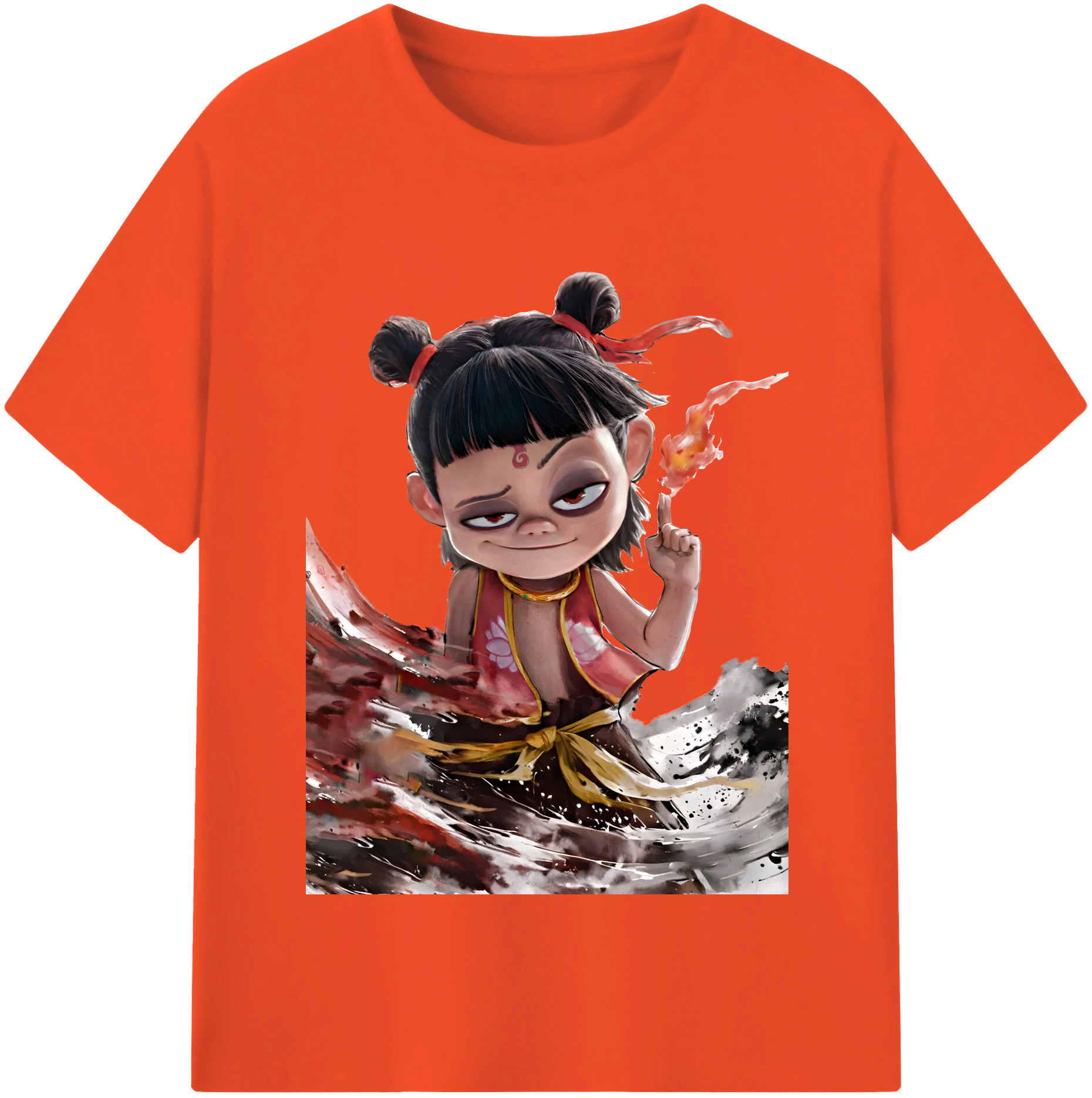（画像用） Ne Zha 2 ナタ 魔童の大暴れ 綿100％半袖Tシャツ（フロントプリント）