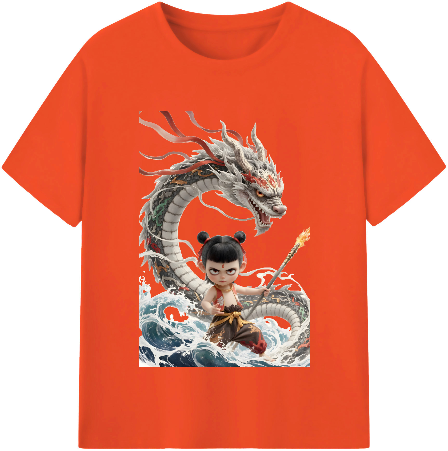 （画像用） Ne Zha 2 ナタ 魔童の大暴れ 綿100％半袖Tシャツ（フロントプリント）