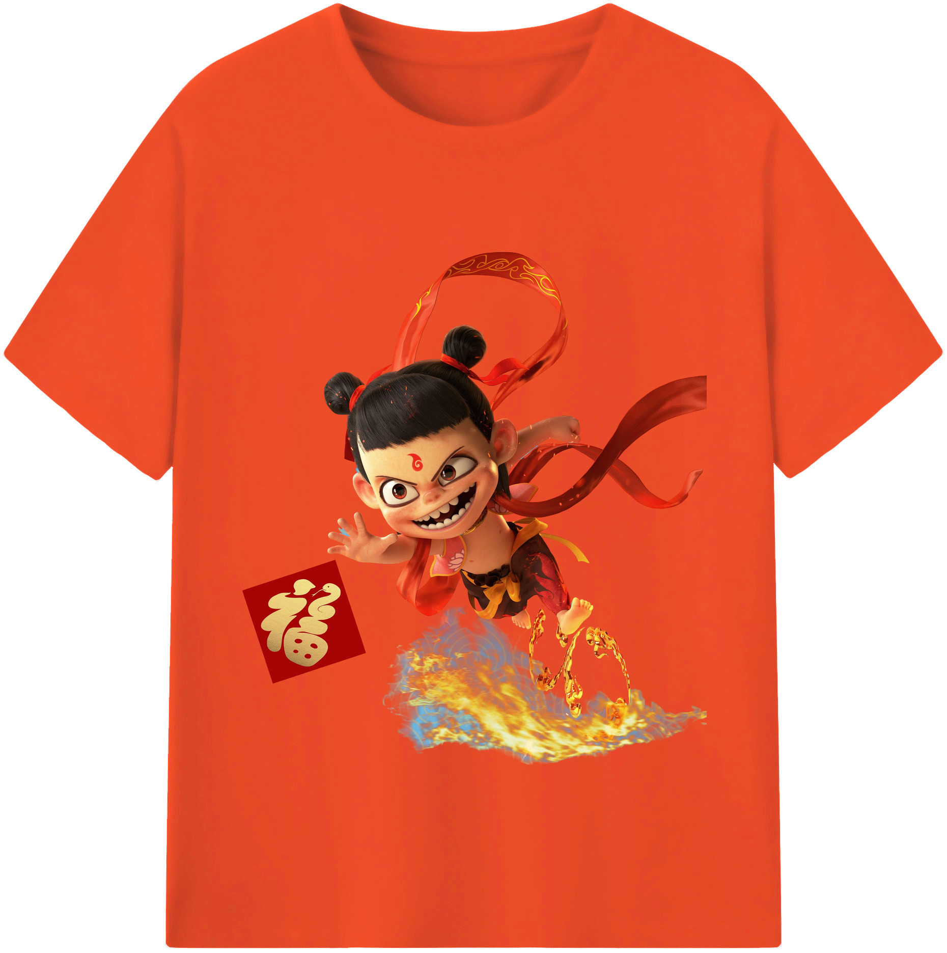 （画像用） Ne Zha 2 ナタ 魔童の大暴れ 綿100％半袖Tシャツ（フロントプリント）