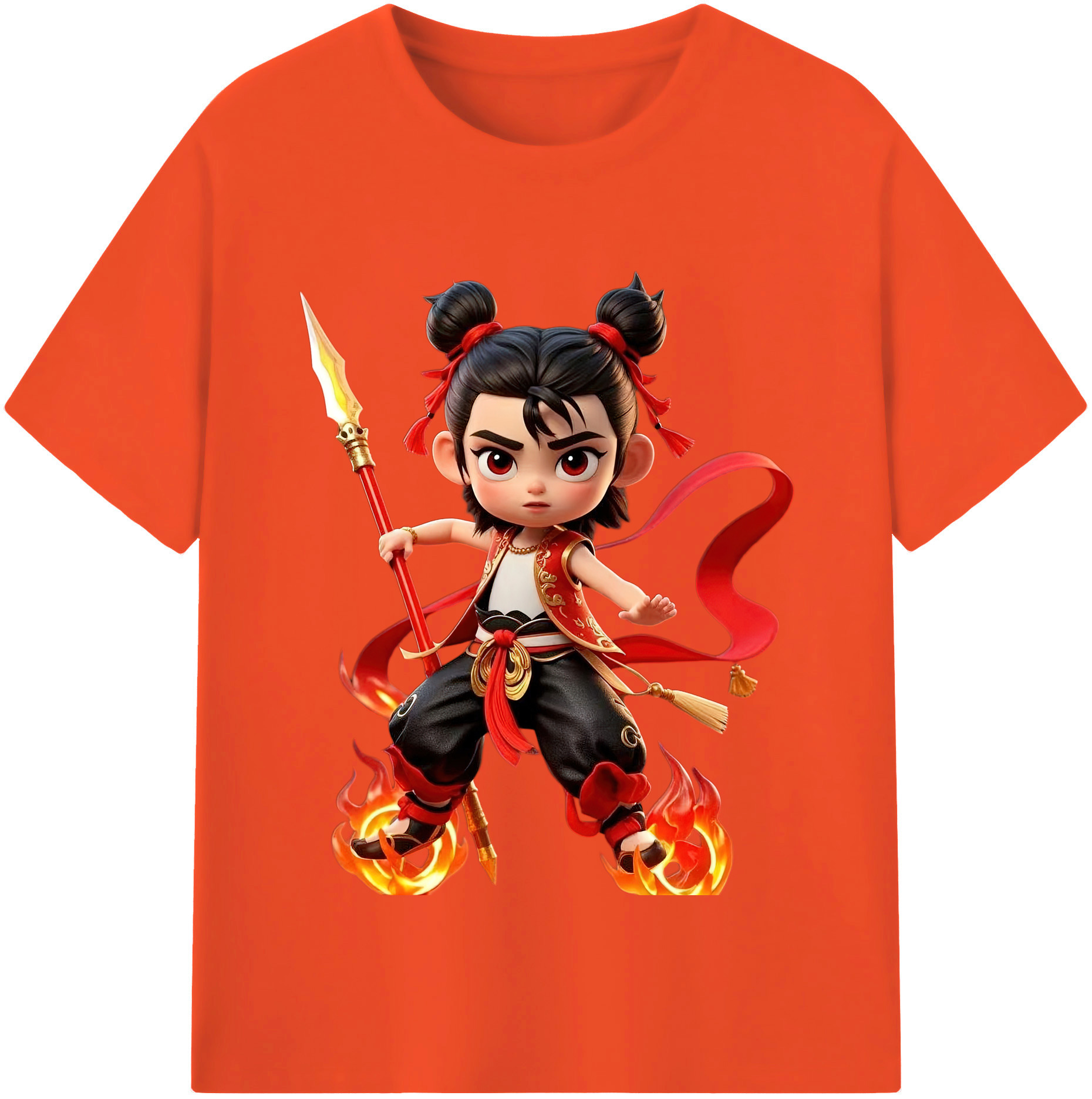 （画像用） Ne Zha 2 ナタ 魔童の大暴れ 綿100％半袖Tシャツ（フロントプリント）