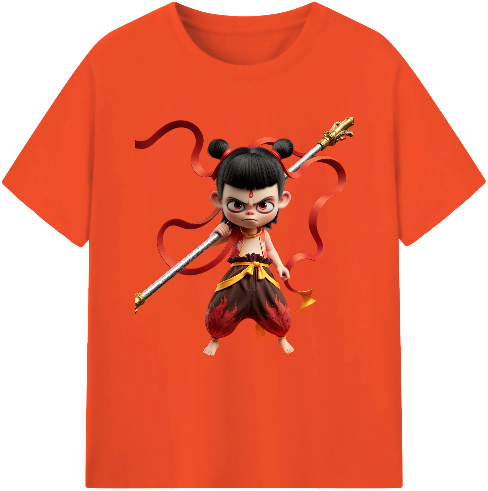 （画像用） Ne Zha 2 ナタ 魔童の大暴れ 綿100％半袖Tシャツ（フロントプリント）