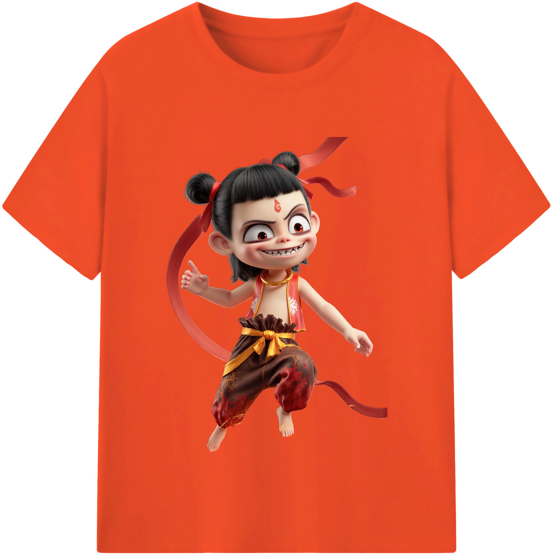 （画像用） Ne Zha 2 ナタ 魔童の大暴れ 綿100％半袖Tシャツ（フロントプリント）