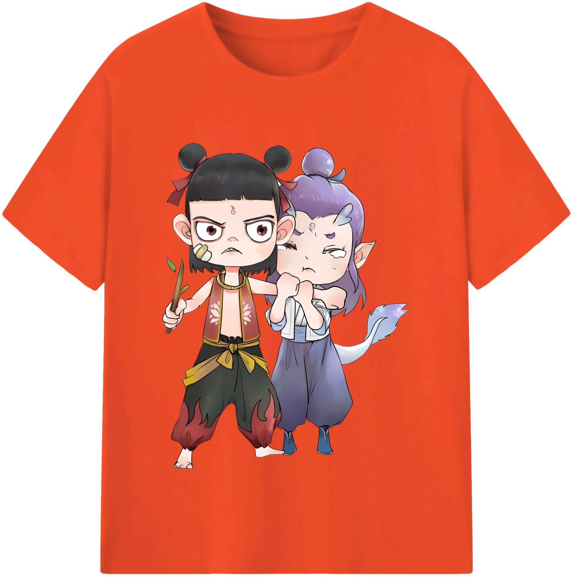 （画像用） Ne Zha 2 ナタ 魔童の大暴れ 綿100％半袖Tシャツ（フロントプリント）