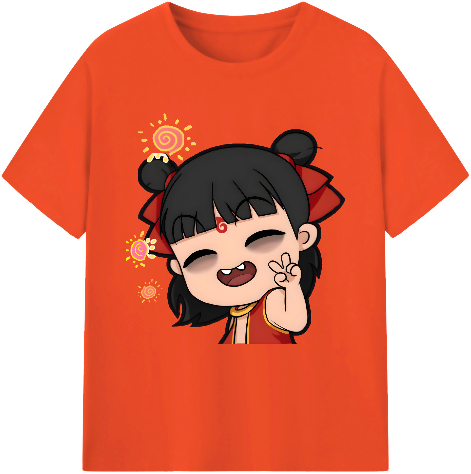 （画像用） Ne Zha 2 ナタ 魔童の大暴れ 綿100％半袖Tシャツ（フロントプリント）