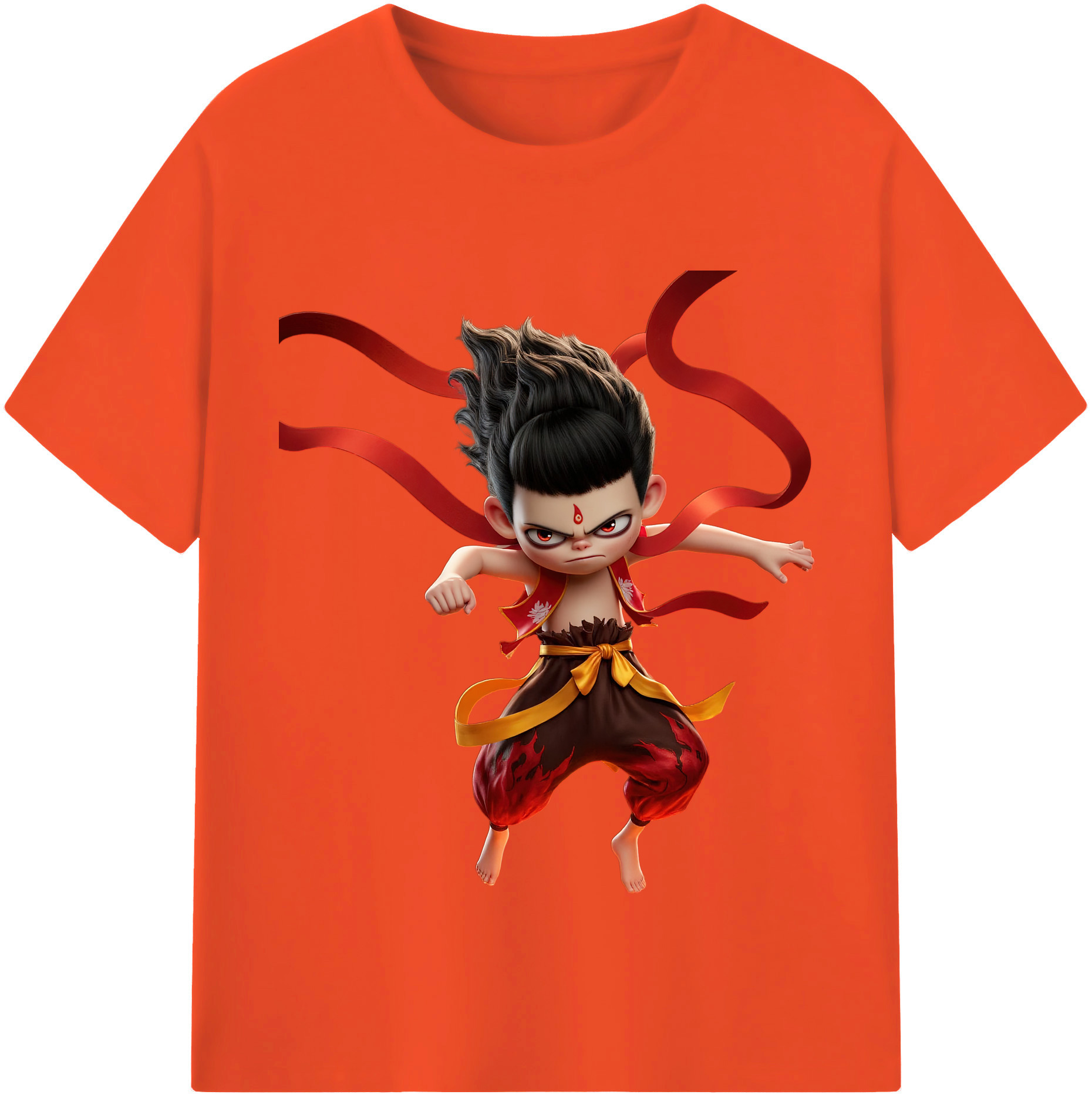 （画像用） Ne Zha 2 ナタ 魔童の大暴れ 綿100％半袖Tシャツ（フロントプリント）