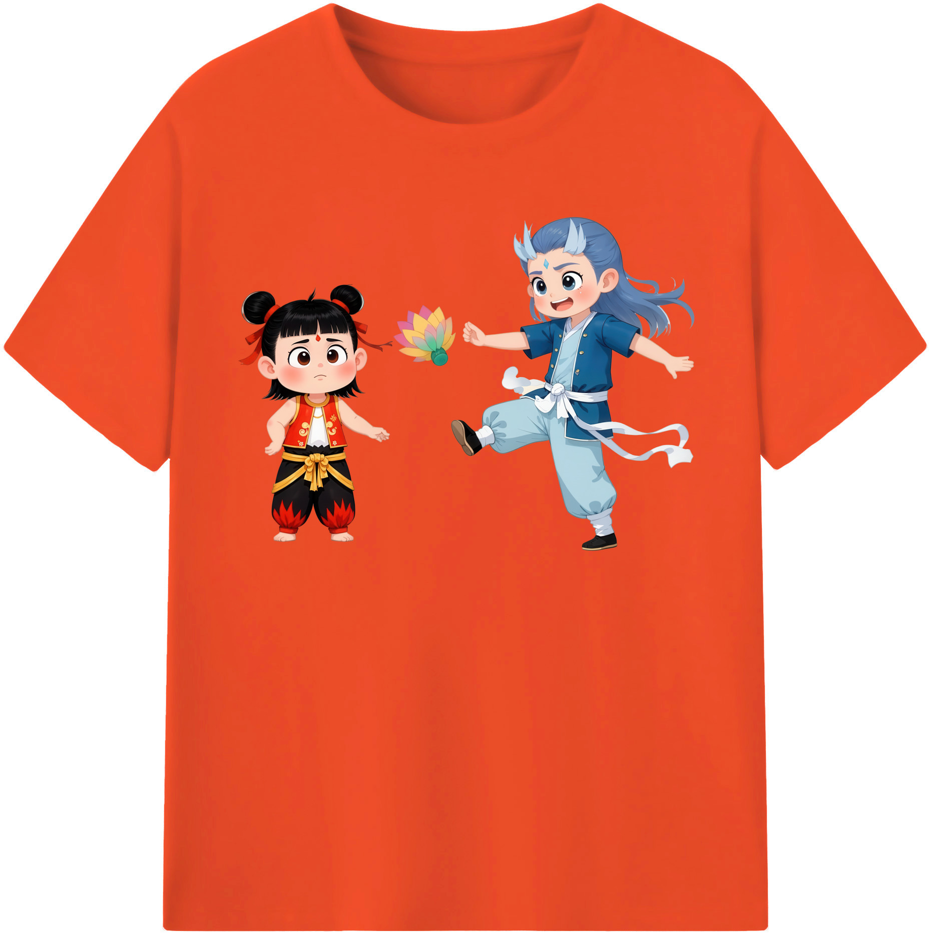 （画像用） Ne Zha 2 ナタ 魔童の大暴れ 綿100％半袖Tシャツ（フロントプリント）