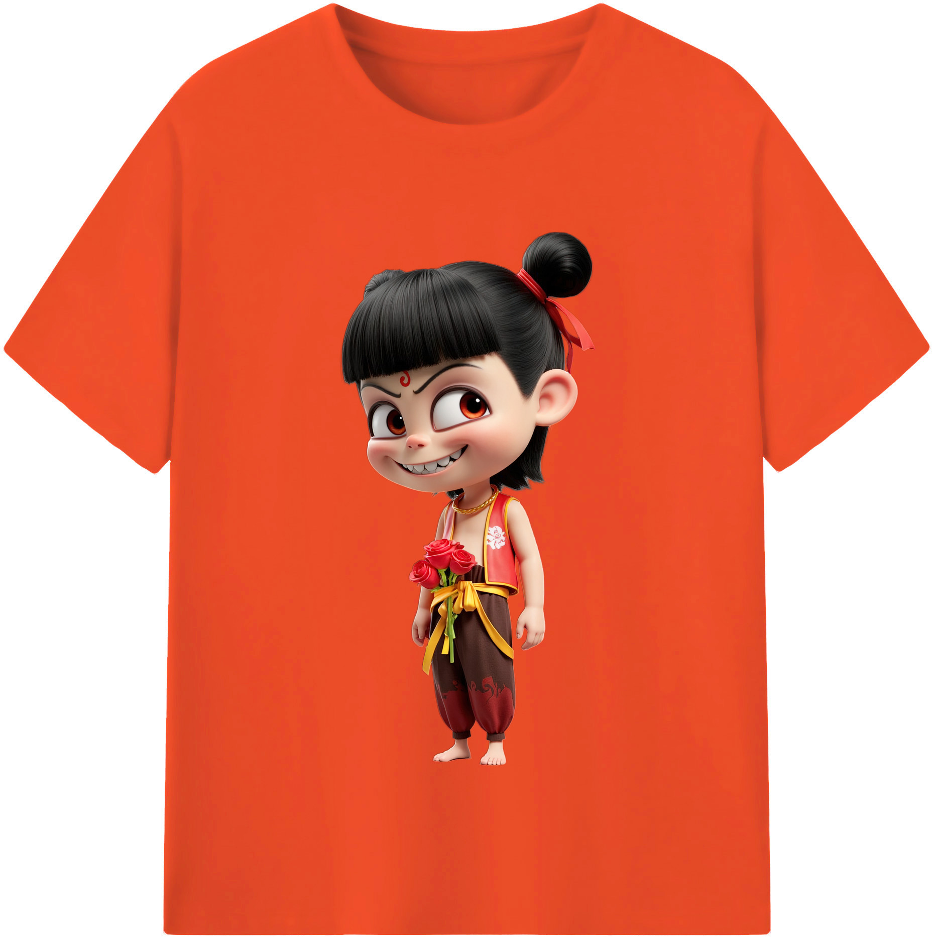 （画像用） Ne Zha 2 ナタ 魔童の大暴れ 綿100％半袖Tシャツ（フロントプリント）