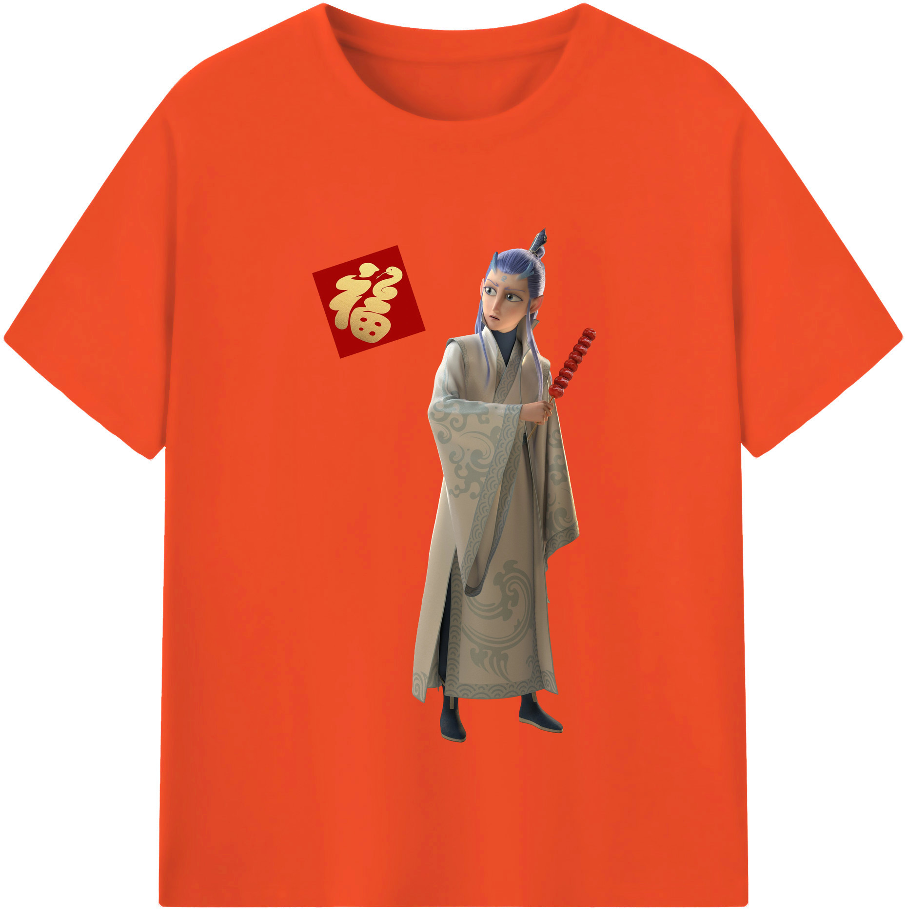 （画像用） Ne Zha 2 ナタ 魔童の大暴れ 綿100％半袖Tシャツ（フロントプリント）