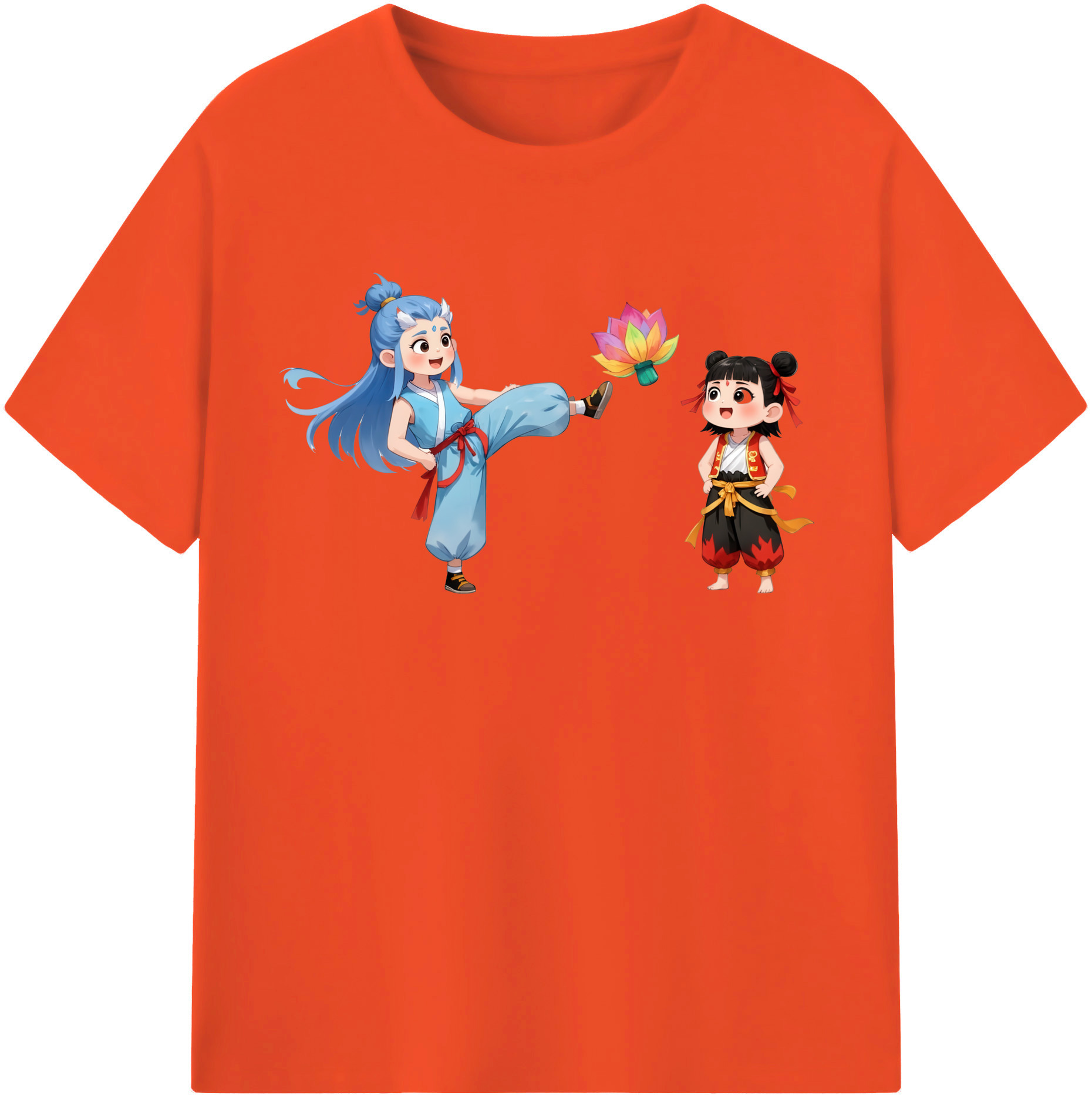 （画像用） Ne Zha 2 ナタ 魔童の大暴れ 綿100％半袖Tシャツ（フロントプリント）