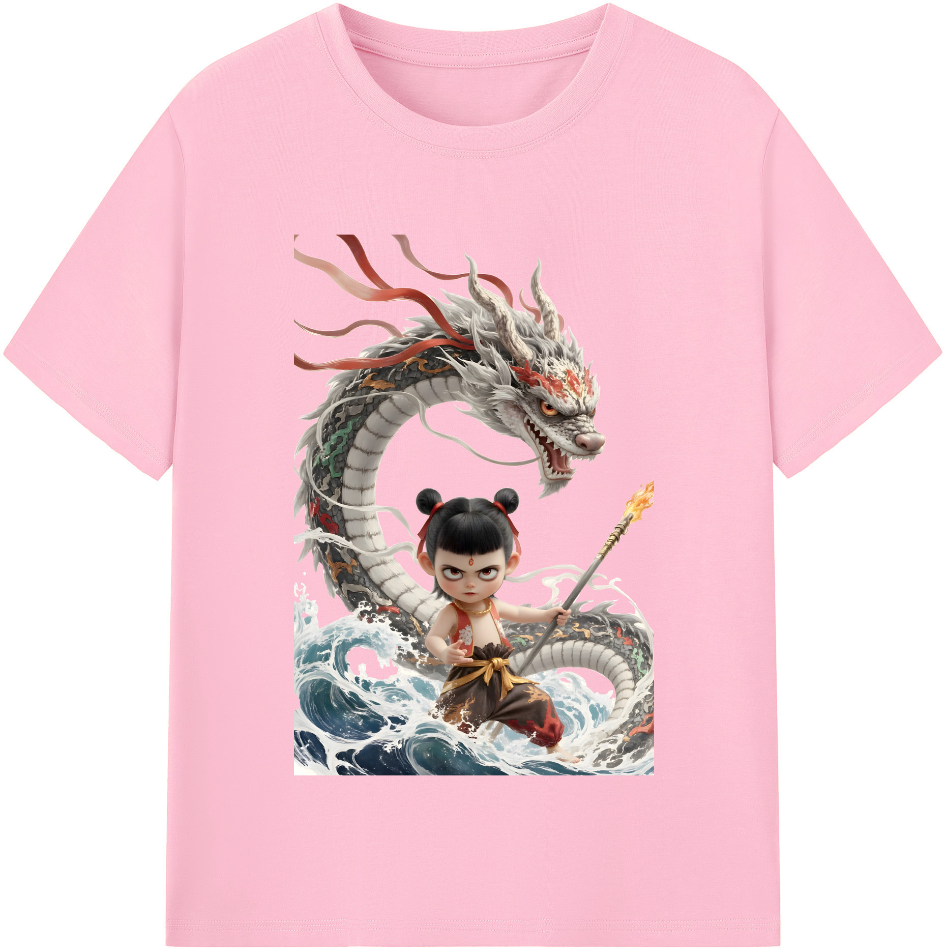 （画像用） Ne Zha 2 ナタ 魔童の大暴れ 綿100％半袖Tシャツ（フロントプリント）