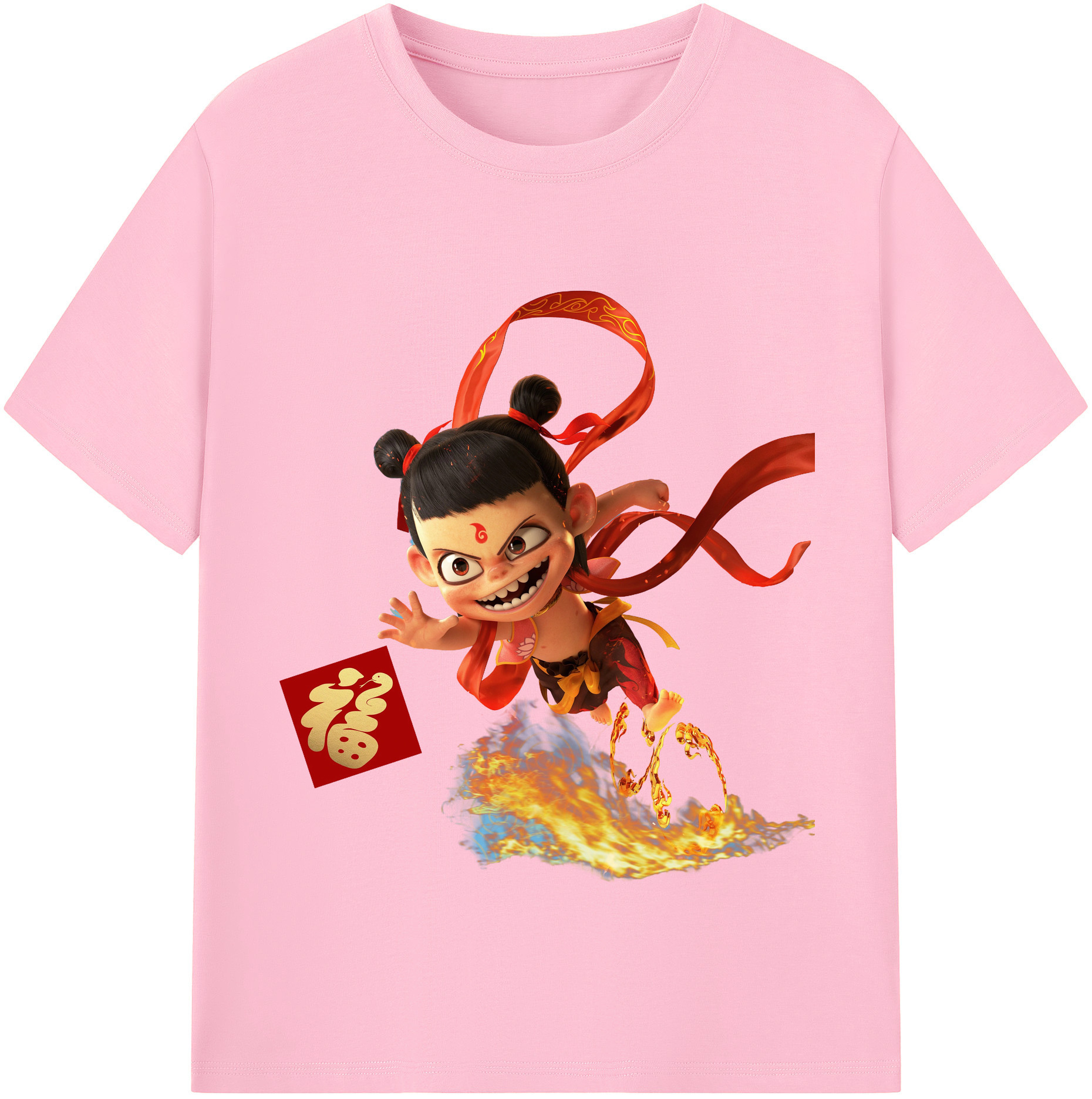 （画像用） Ne Zha 2 ナタ 魔童の大暴れ 綿100％半袖Tシャツ（フロントプリント）