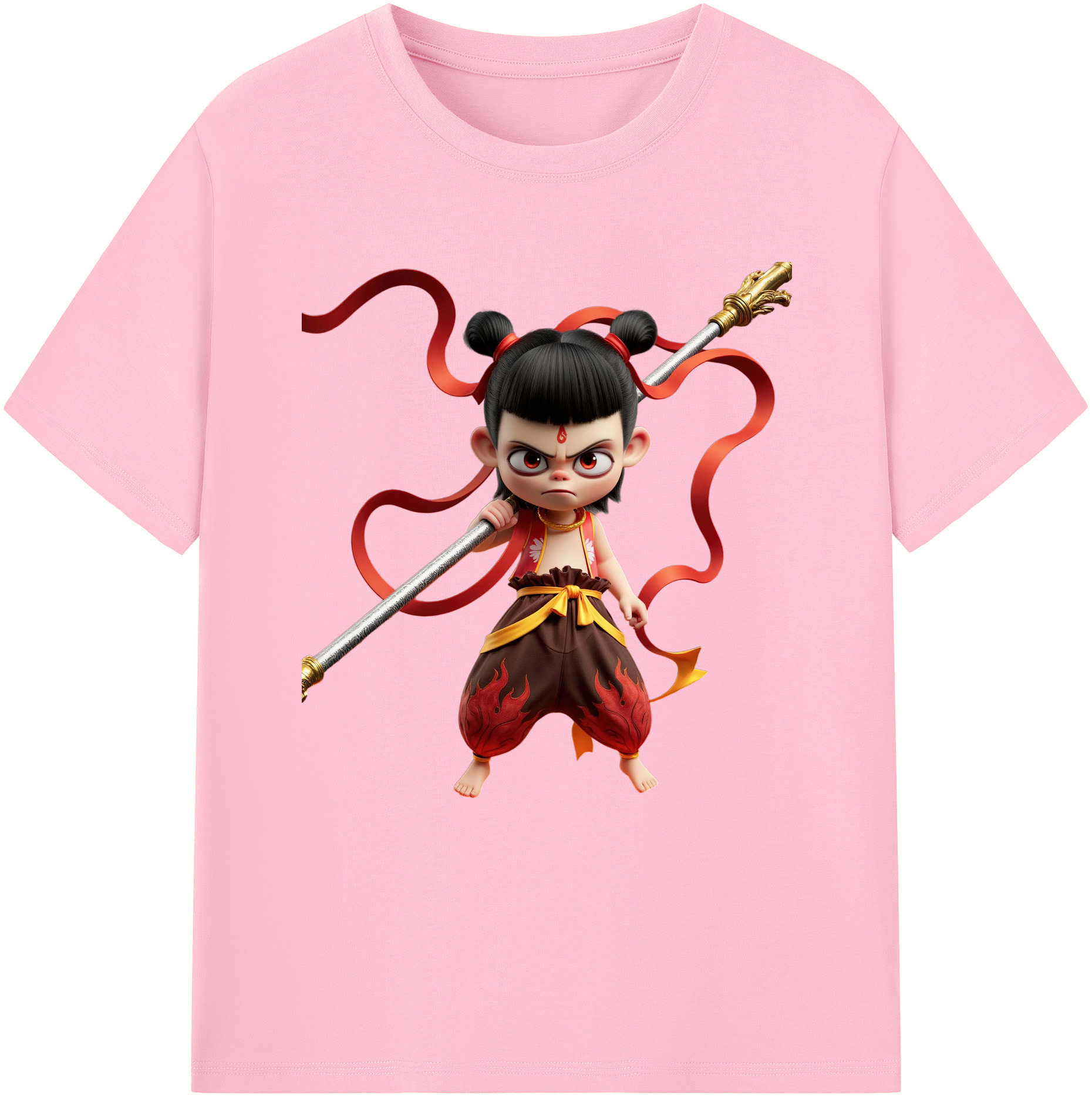 （画像用） Ne Zha 2 ナタ 魔童の大暴れ 綿100％半袖Tシャツ（フロントプリント）