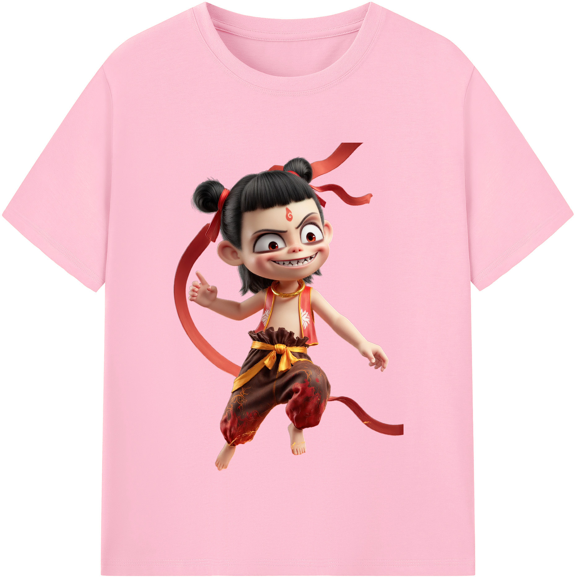 （画像用） Ne Zha 2 ナタ 魔童の大暴れ 綿100％半袖Tシャツ（フロントプリント）