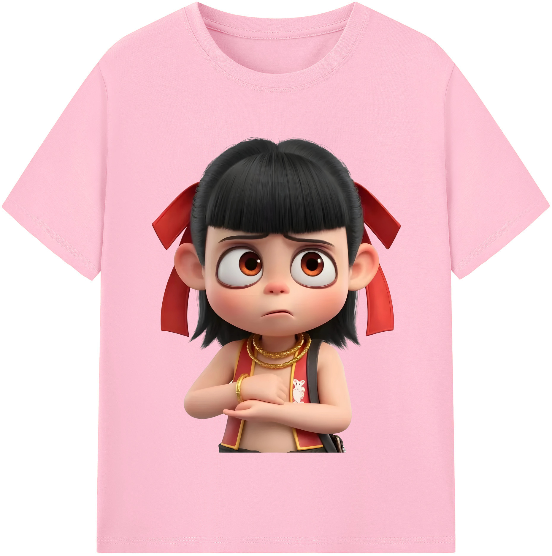（画像用） Ne Zha 2 ナタ 魔童の大暴れ 綿100％半袖Tシャツ（フロントプリント）