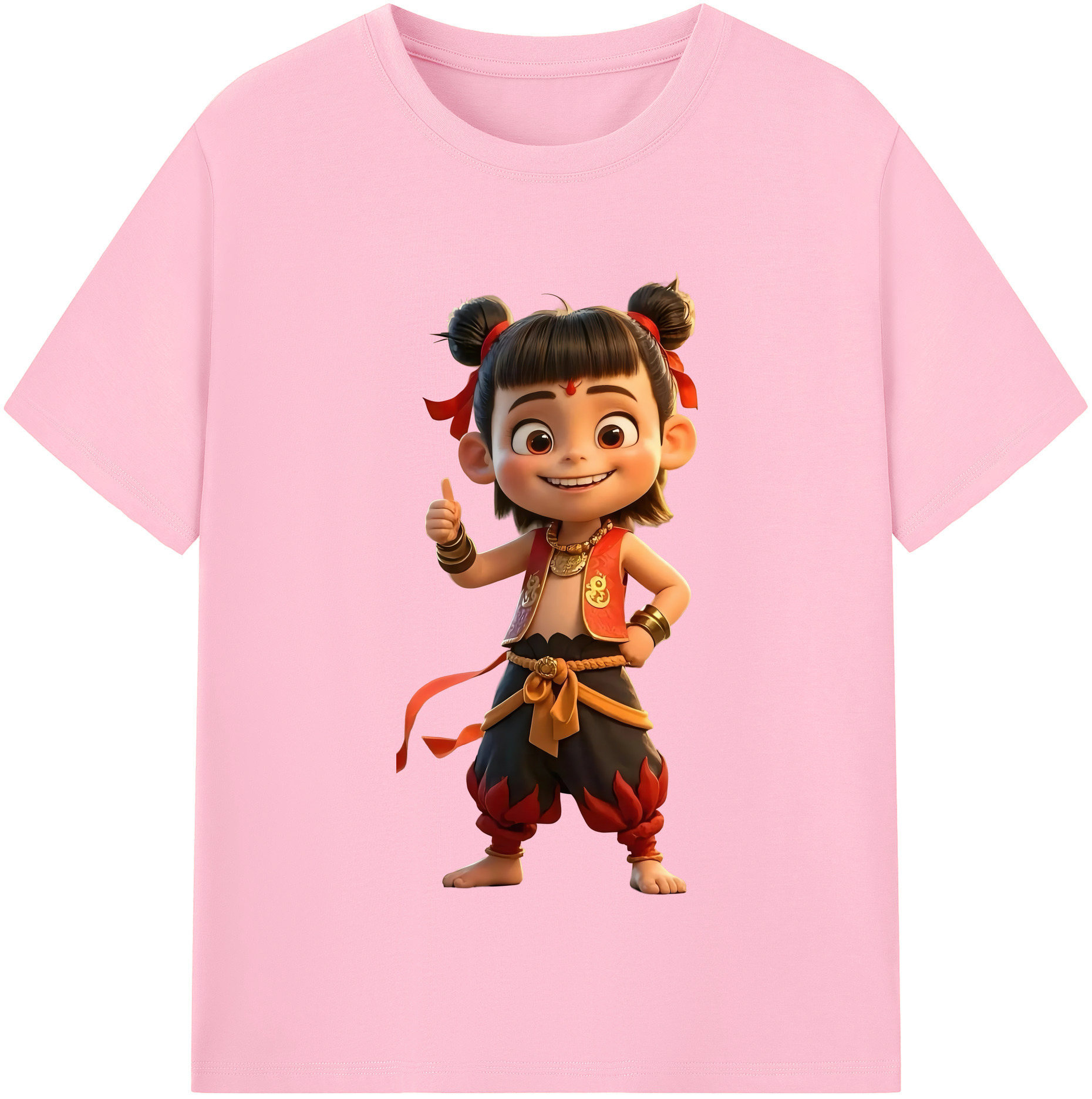 （画像用） Ne Zha 2 ナタ 魔童の大暴れ 綿100％半袖Tシャツ（フロントプリント）