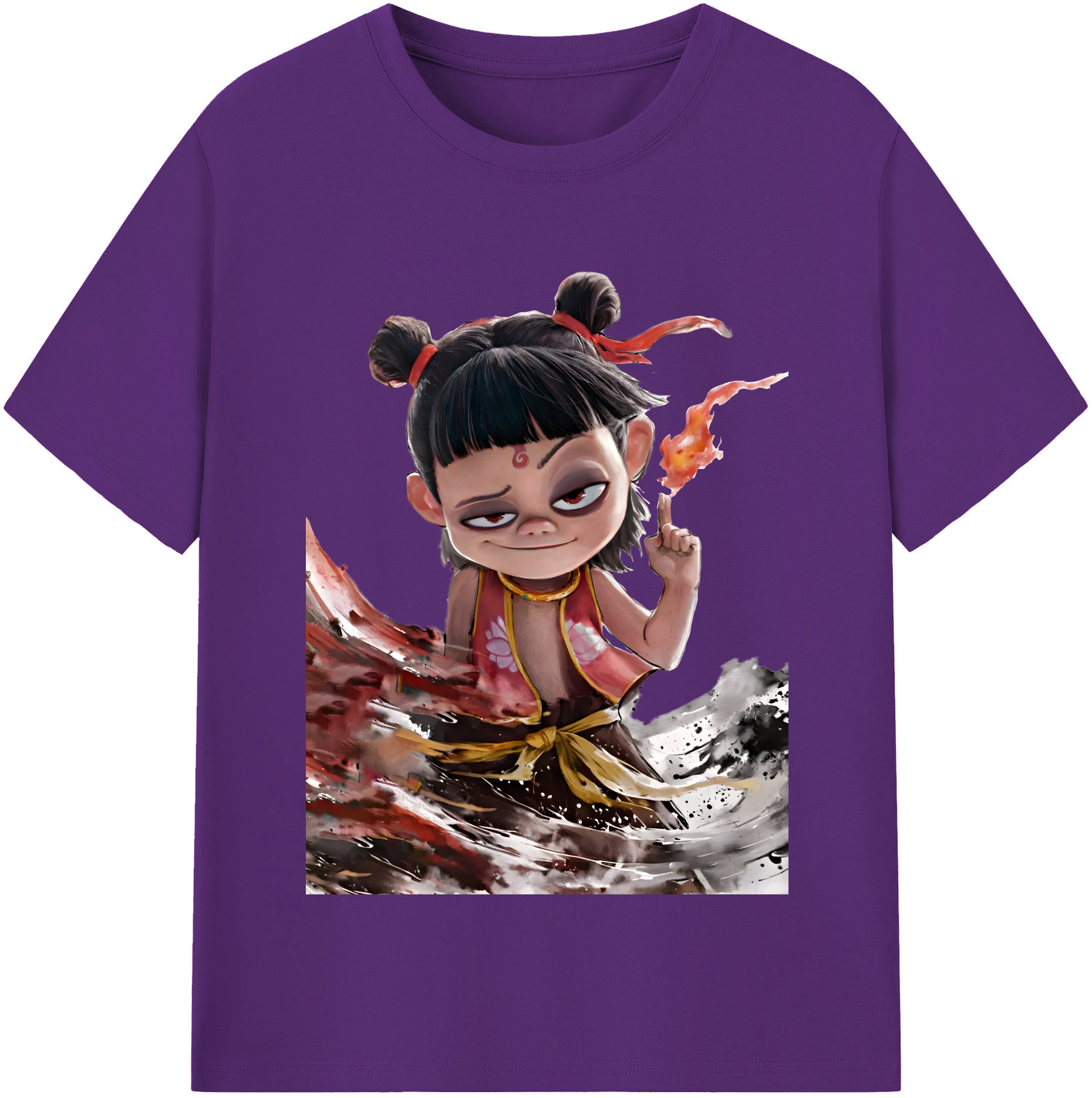 （画像用） Ne Zha 2 ナタ 魔童の大暴れ 綿100％半袖Tシャツ（フロントプリント）