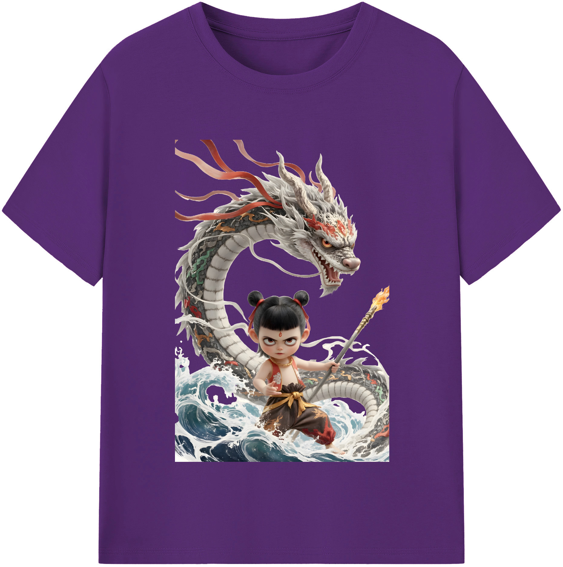 （画像用） Ne Zha 2 ナタ 魔童の大暴れ 綿100％半袖Tシャツ（フロントプリント）