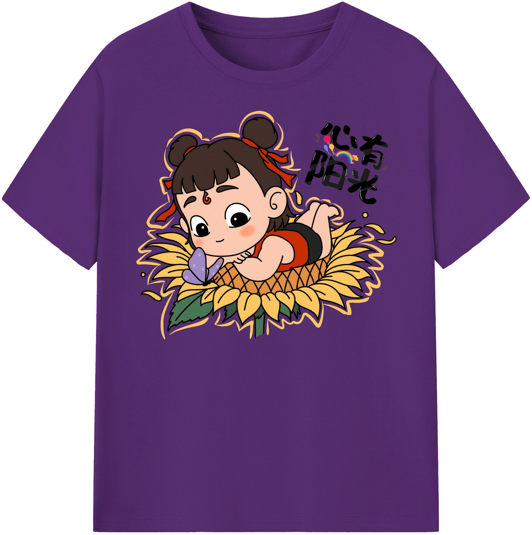 （画像用） Ne Zha 2 ナタ 魔童の大暴れ 綿100％半袖Tシャツ（フロントプリント）