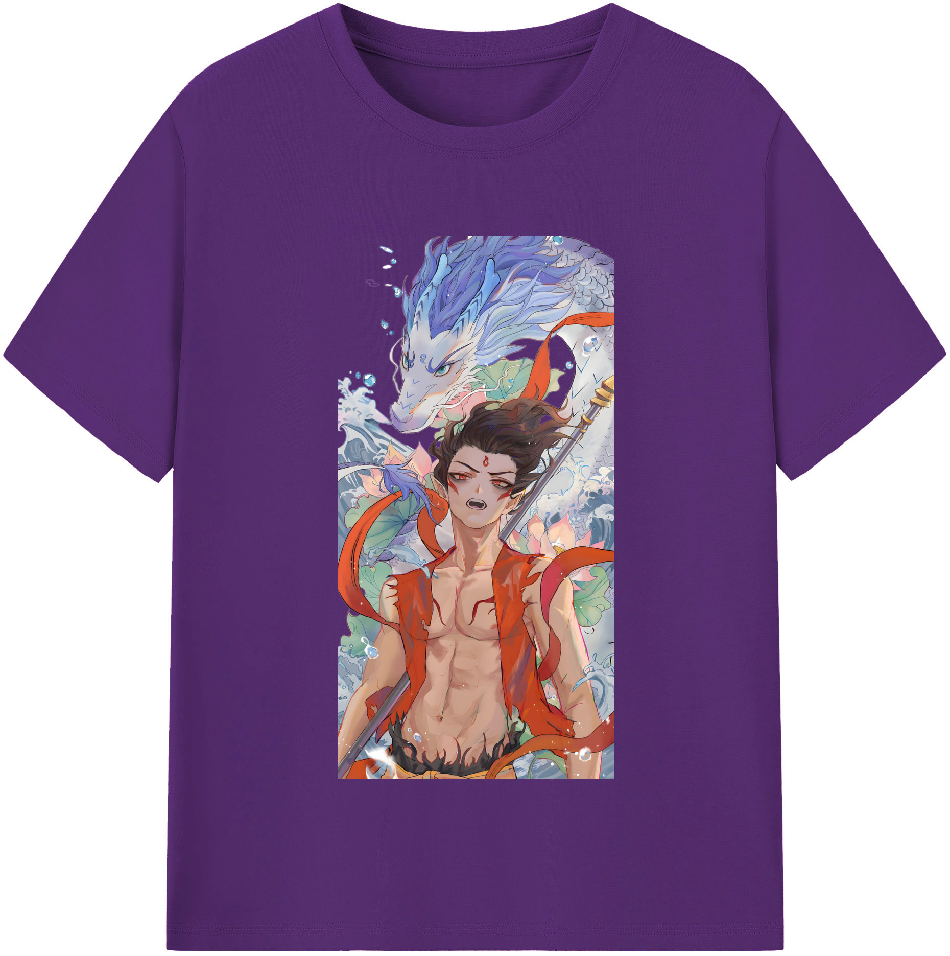 （画像用） Ne Zha 2 ナタ 魔童の大暴れ 綿100％半袖Tシャツ（フロントプリント）