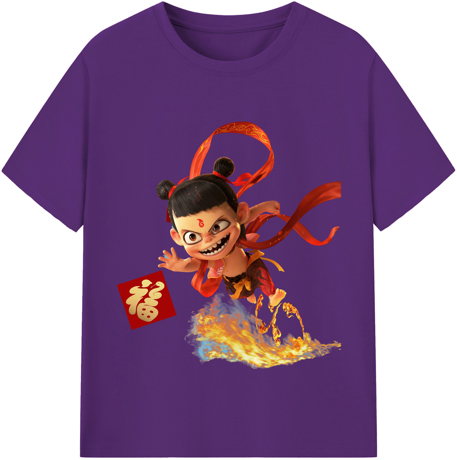 （画像用） Ne Zha 2 ナタ 魔童の大暴れ 綿100％半袖Tシャツ（フロントプリント）