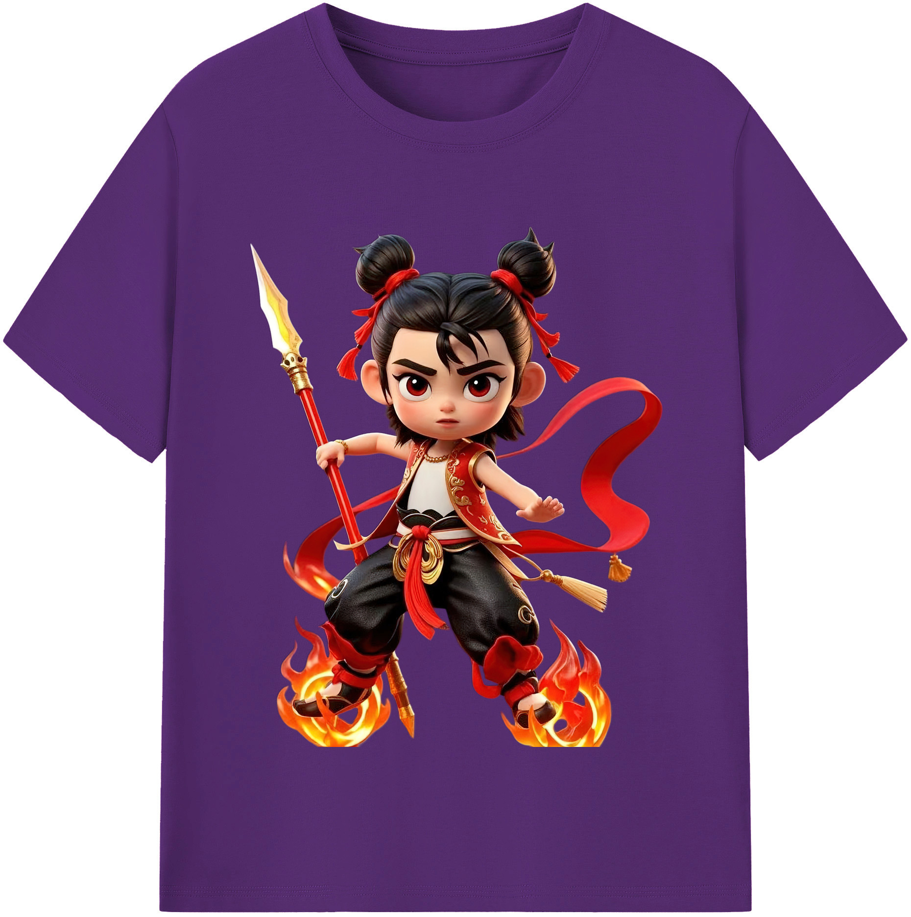 （画像用） Ne Zha 2 ナタ 魔童の大暴れ 綿100％半袖Tシャツ（フロントプリント）