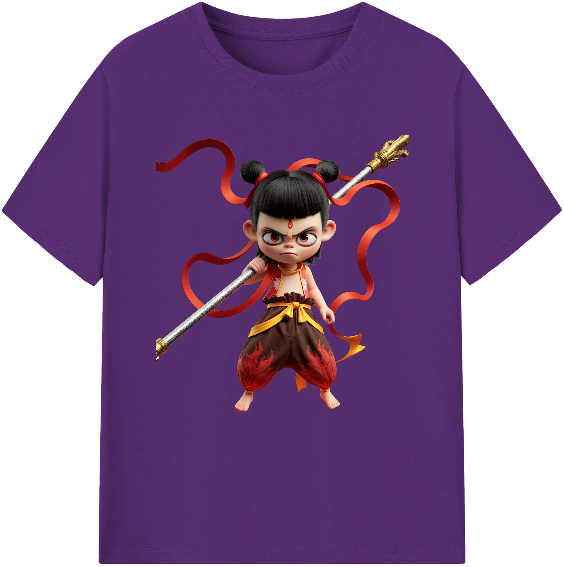 （画像用） Ne Zha 2 ナタ 魔童の大暴れ 綿100％半袖Tシャツ（フロントプリント）
