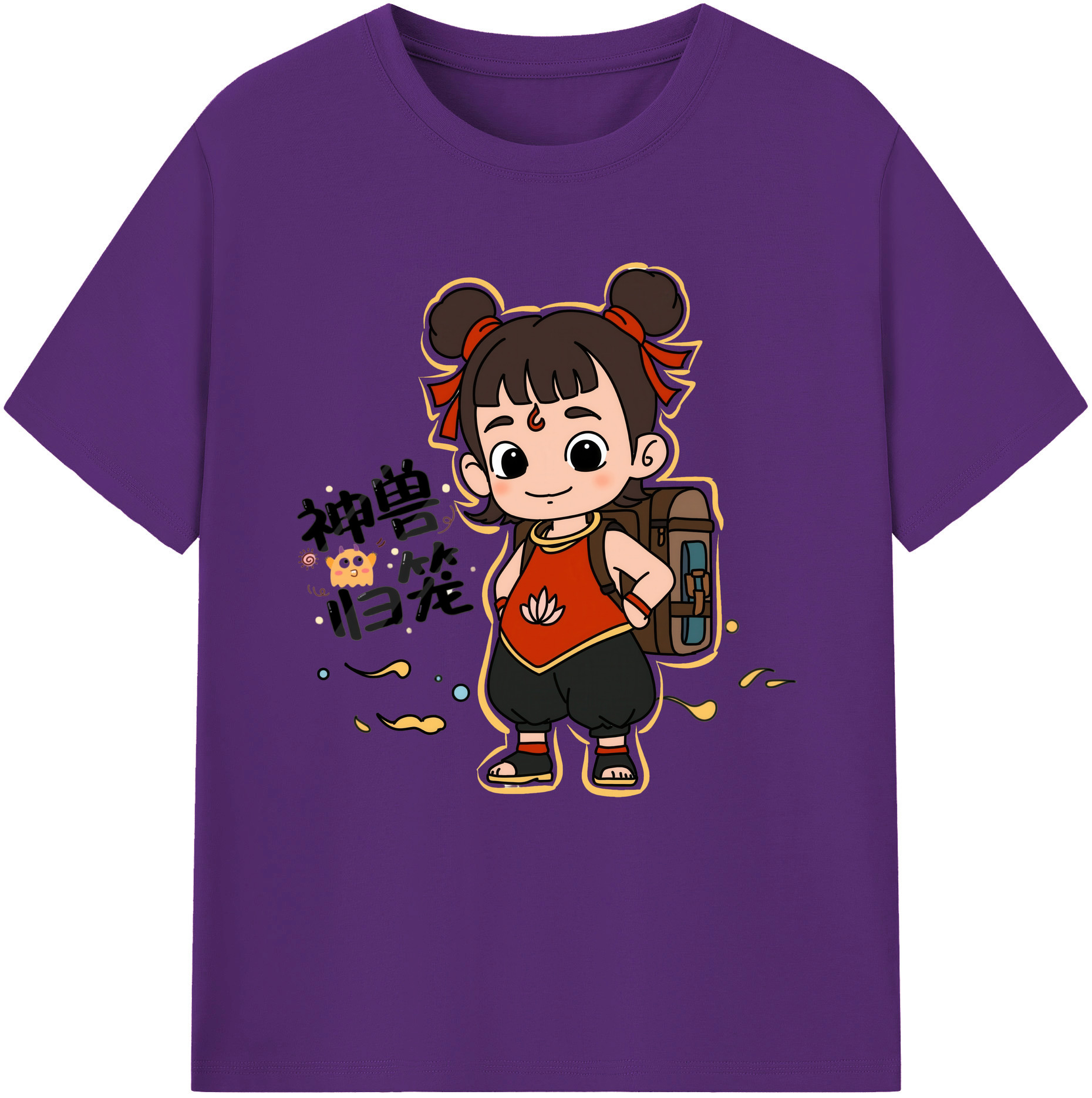 （画像用） Ne Zha 2 ナタ 魔童の大暴れ 綿100％半袖Tシャツ（フロントプリント）