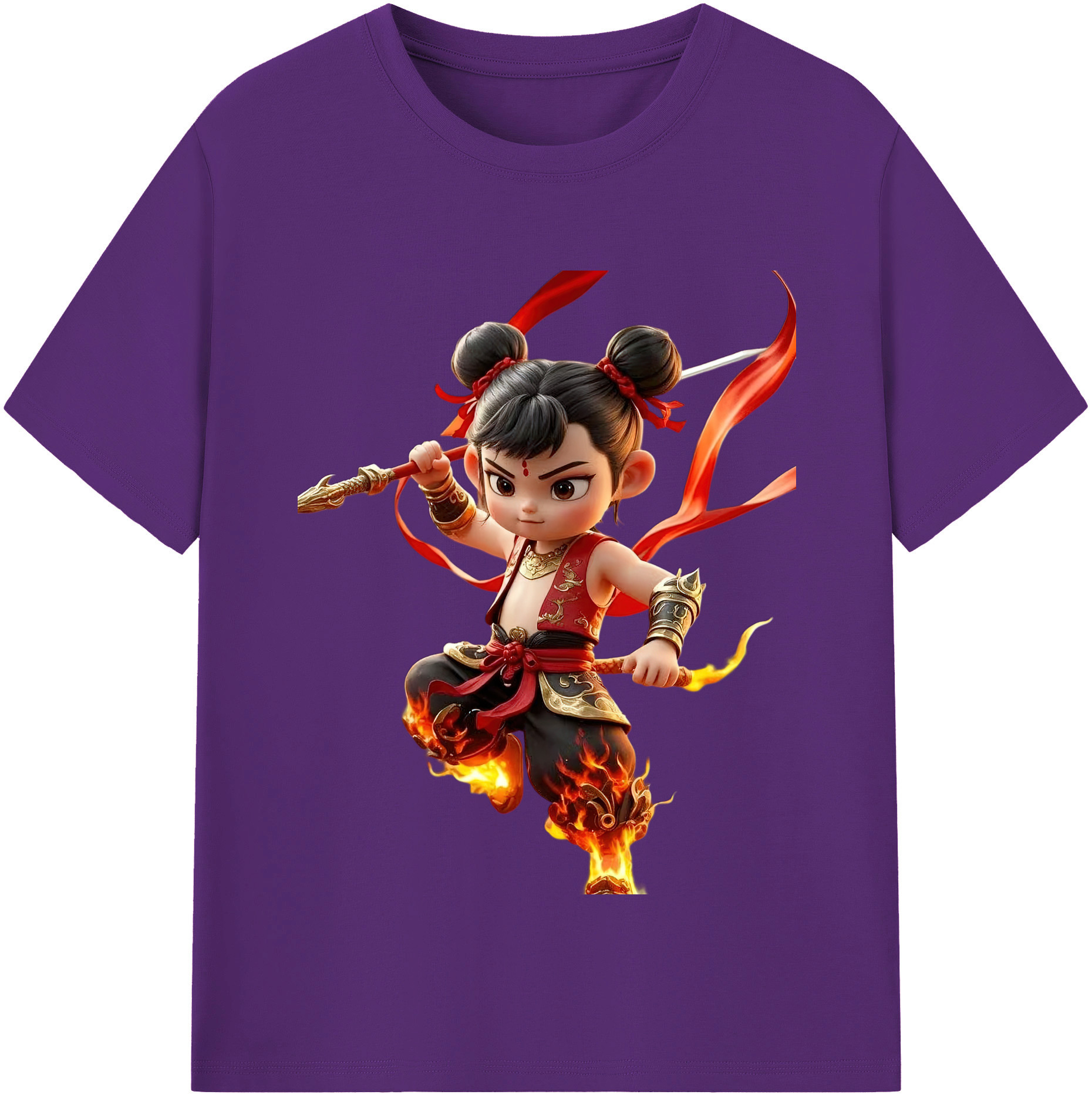 （画像用） Ne Zha 2 ナタ 魔童の大暴れ 綿100％半袖Tシャツ（フロントプリント）