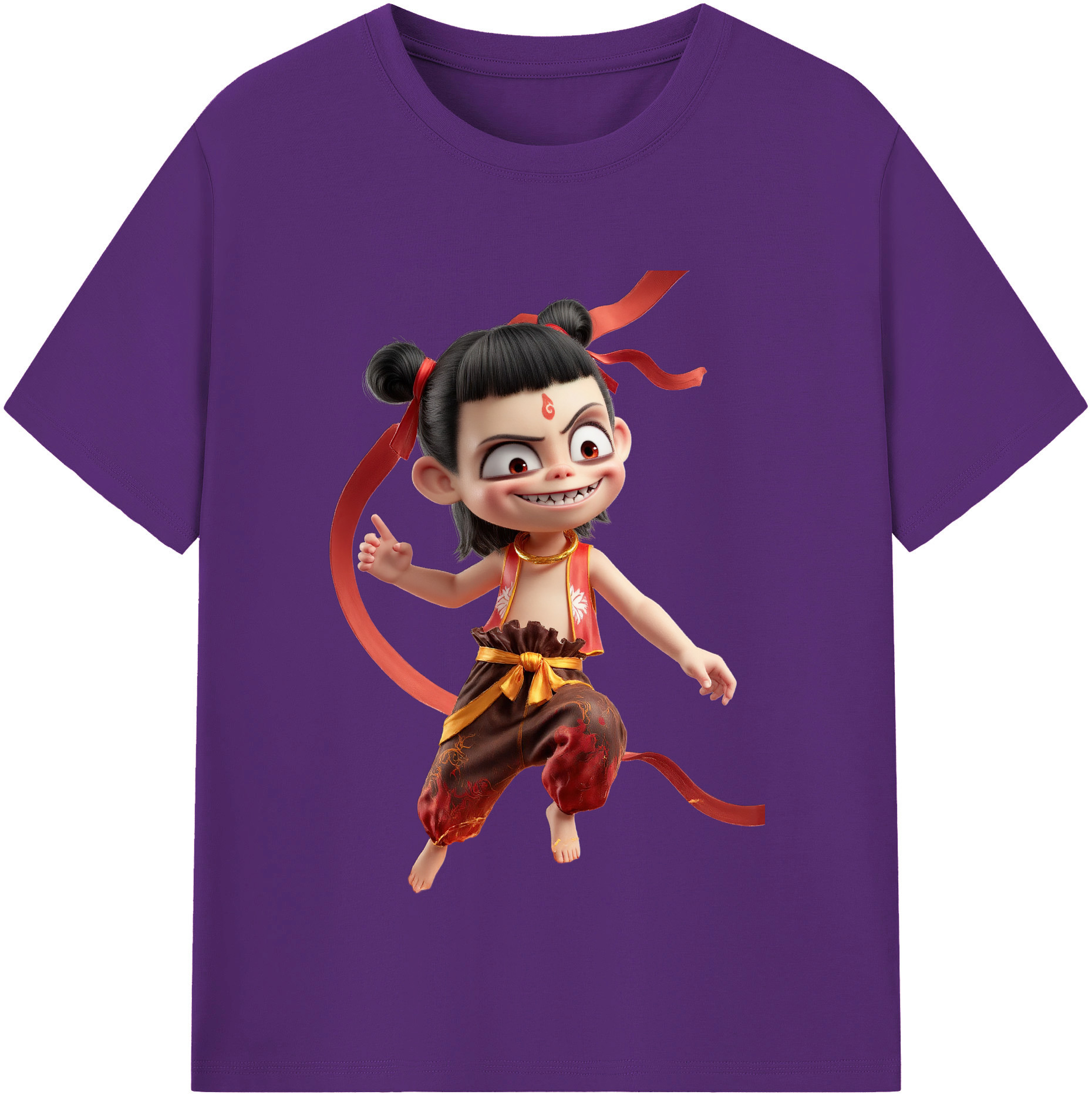 （画像用） Ne Zha 2 ナタ 魔童の大暴れ 綿100％半袖Tシャツ（フロントプリント）