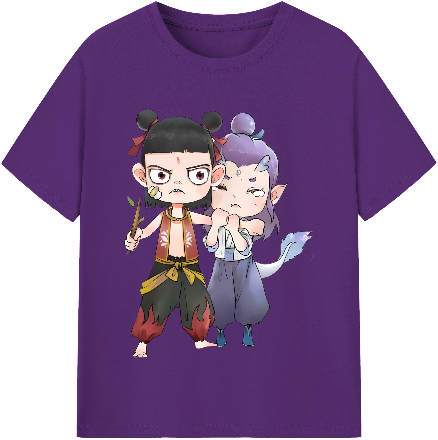 （画像用） Ne Zha 2 ナタ 魔童の大暴れ 綿100％半袖Tシャツ（フロントプリント）