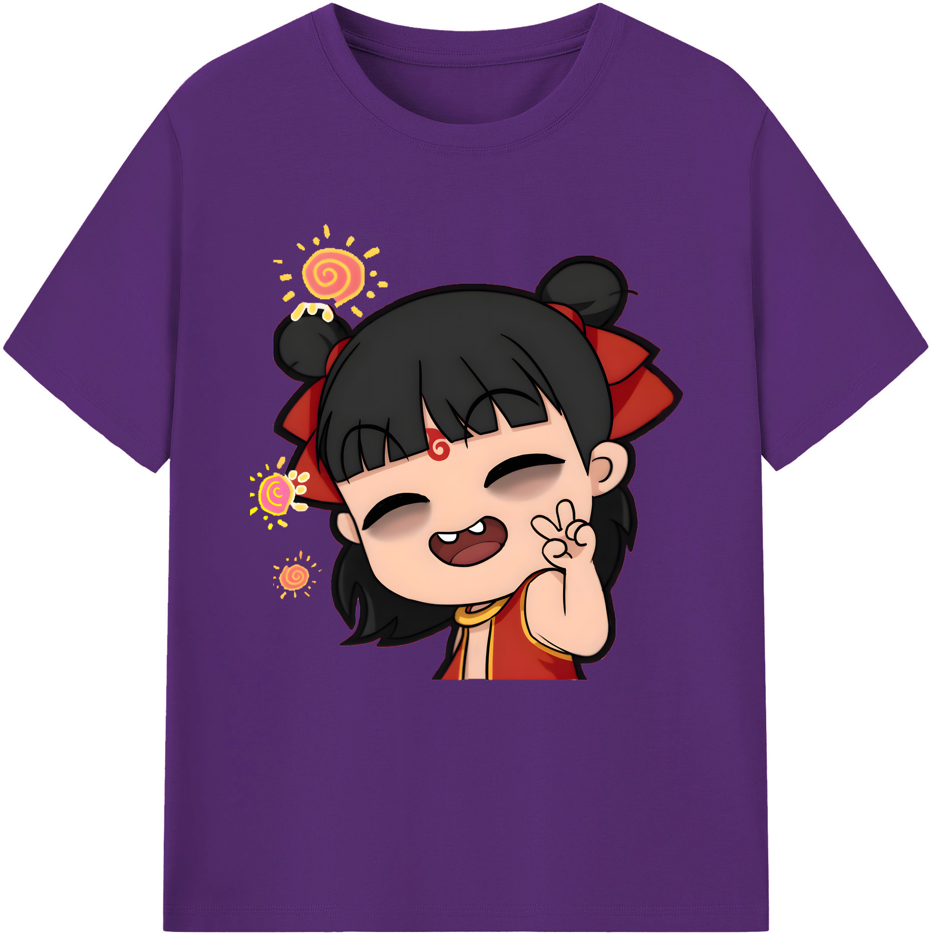 （画像用） Ne Zha 2 ナタ 魔童の大暴れ 綿100％半袖Tシャツ（フロントプリント）