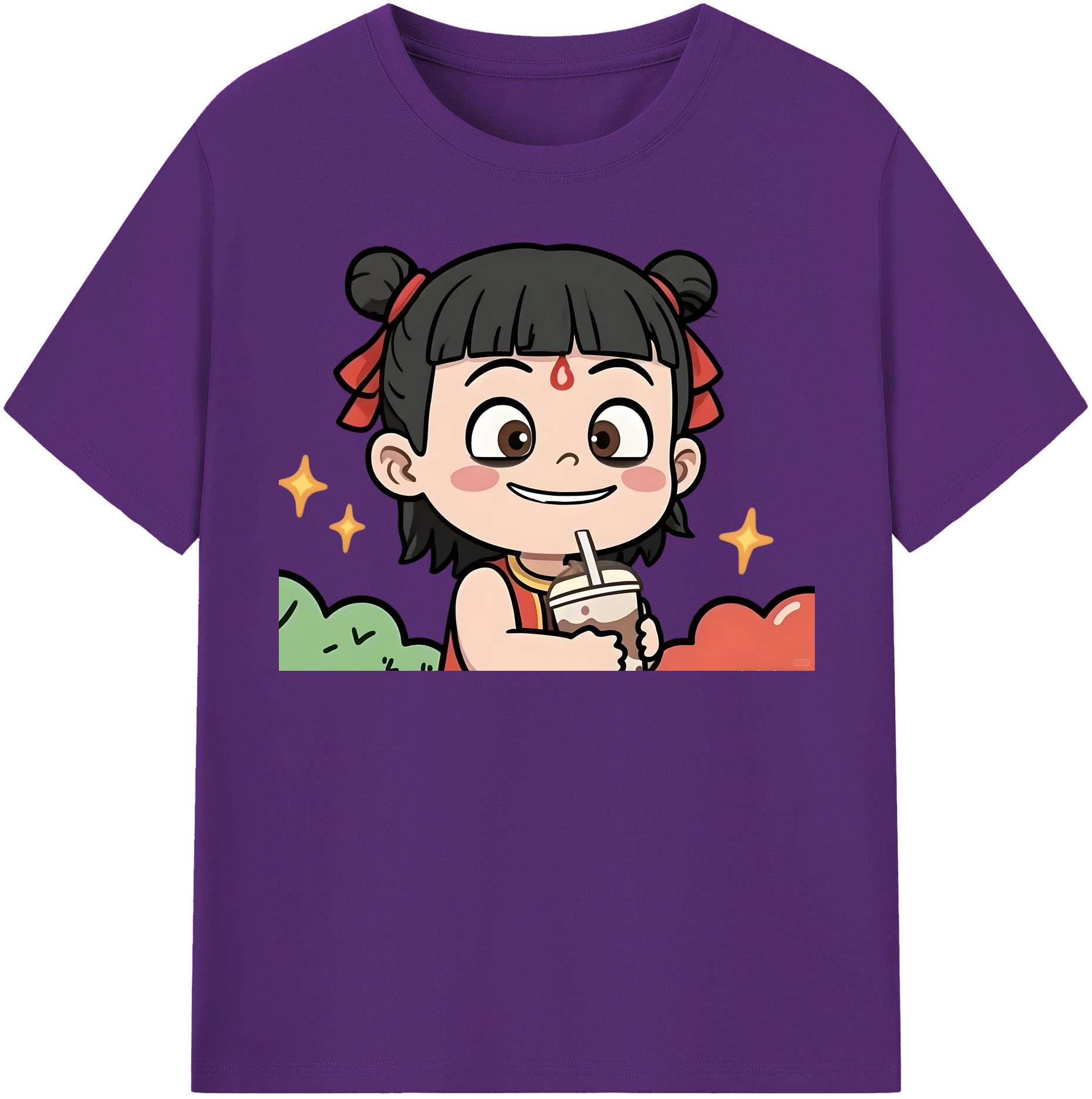 （画像用） Ne Zha 2 ナタ 魔童の大暴れ 綿100％半袖Tシャツ（フロントプリント）