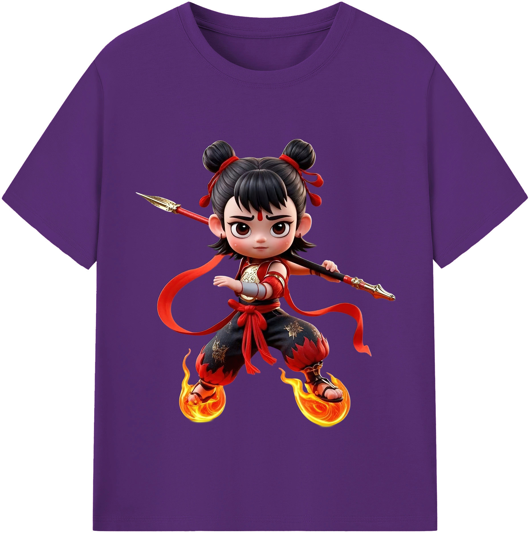 （画像用） Ne Zha 2 ナタ 魔童の大暴れ 綿100％半袖Tシャツ（フロントプリント）