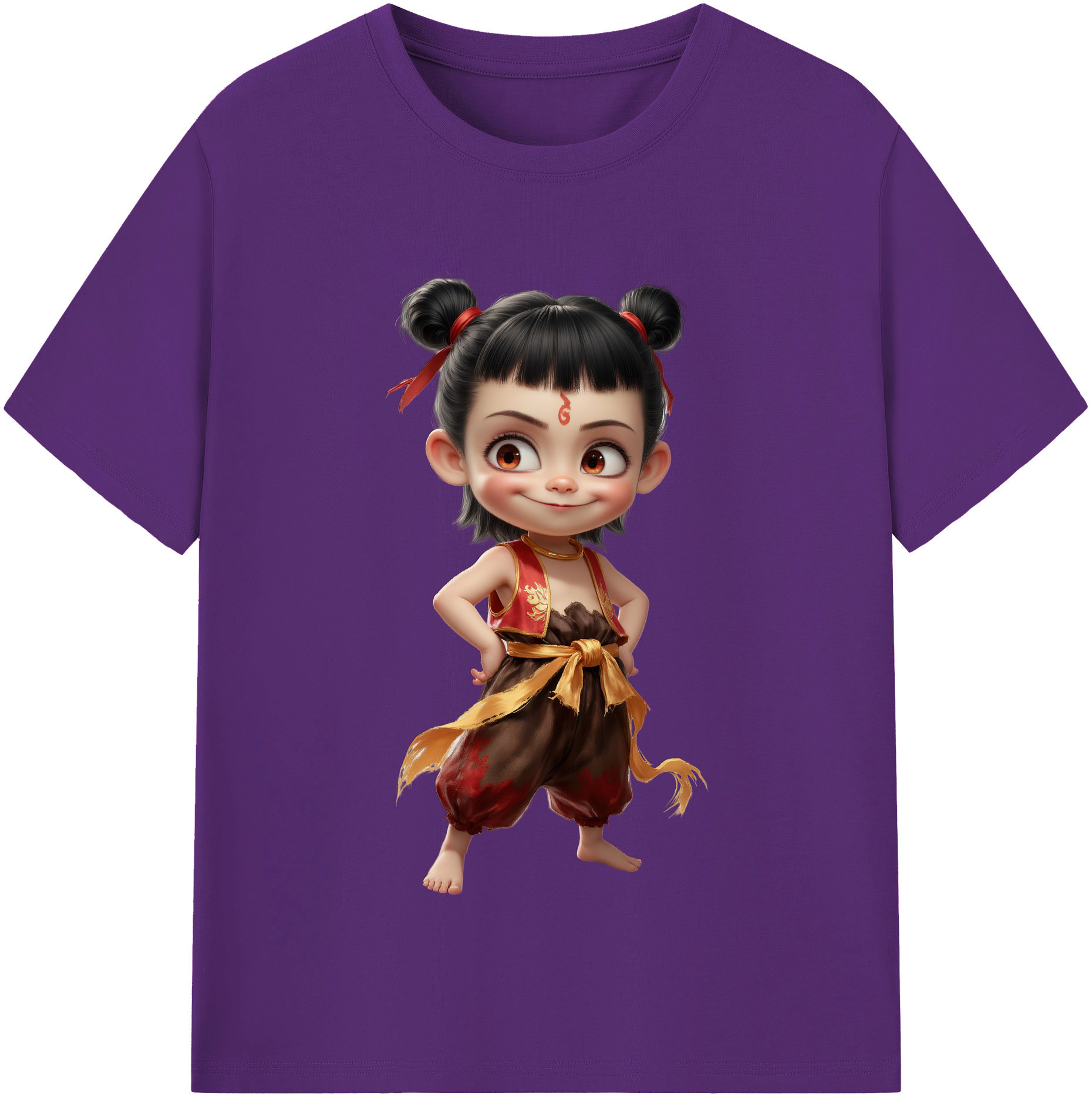 （画像用） Ne Zha 2 ナタ 魔童の大暴れ 綿100％半袖Tシャツ（フロントプリント）