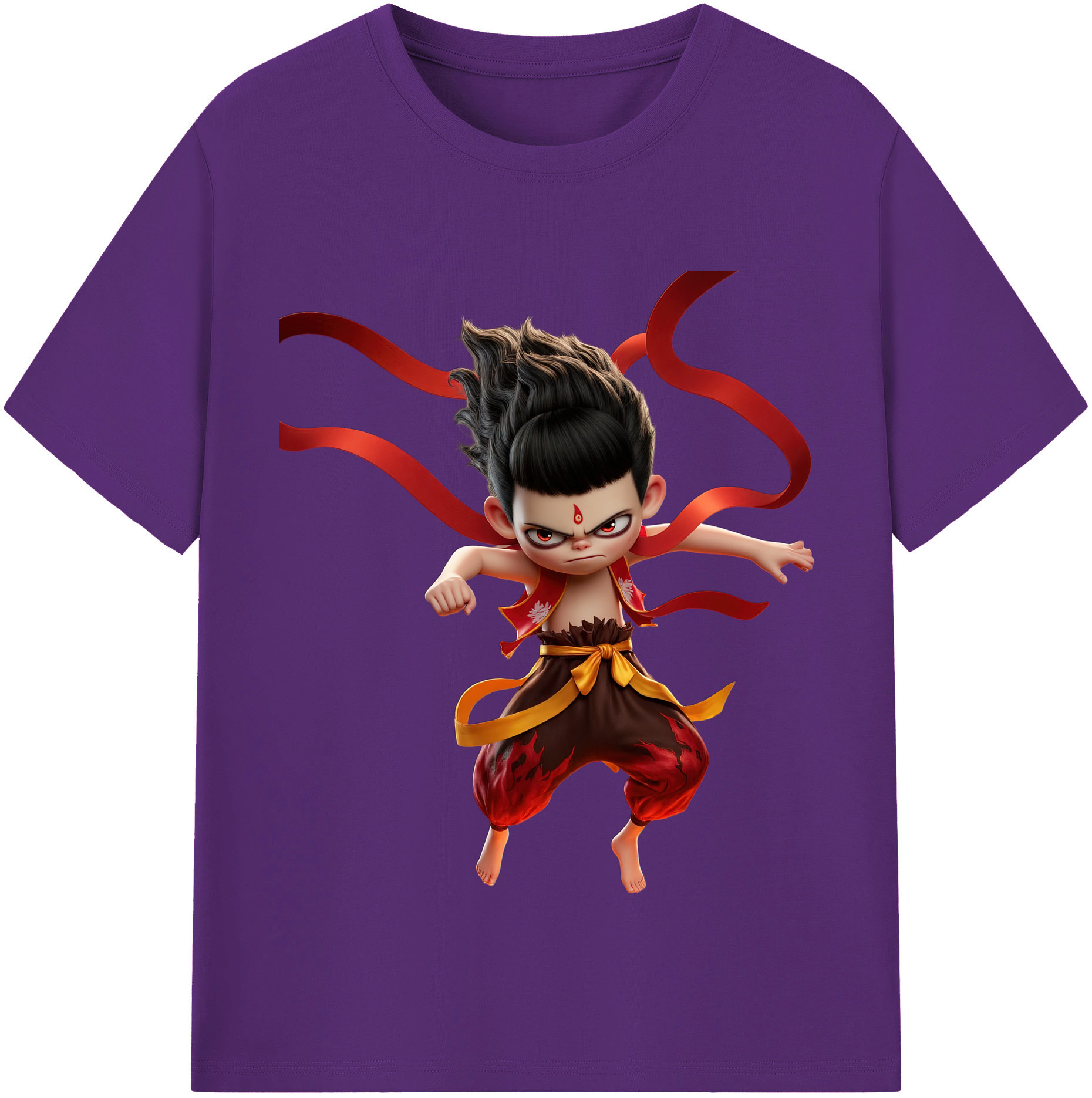 （画像用） Ne Zha 2 ナタ 魔童の大暴れ 綿100％半袖Tシャツ（フロントプリント）