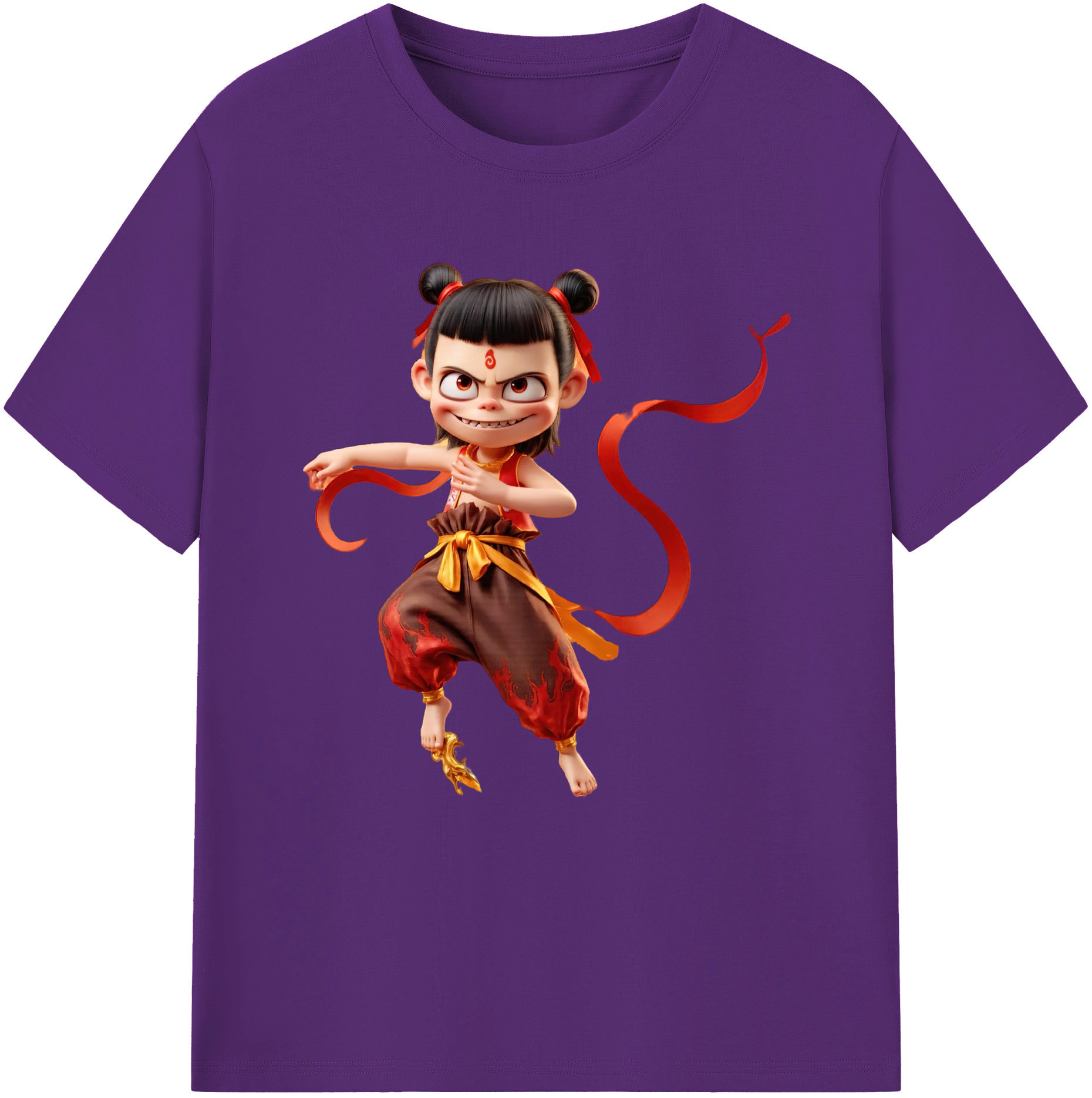 （画像用） Ne Zha 2 ナタ 魔童の大暴れ 綿100％半袖Tシャツ（フロントプリント）