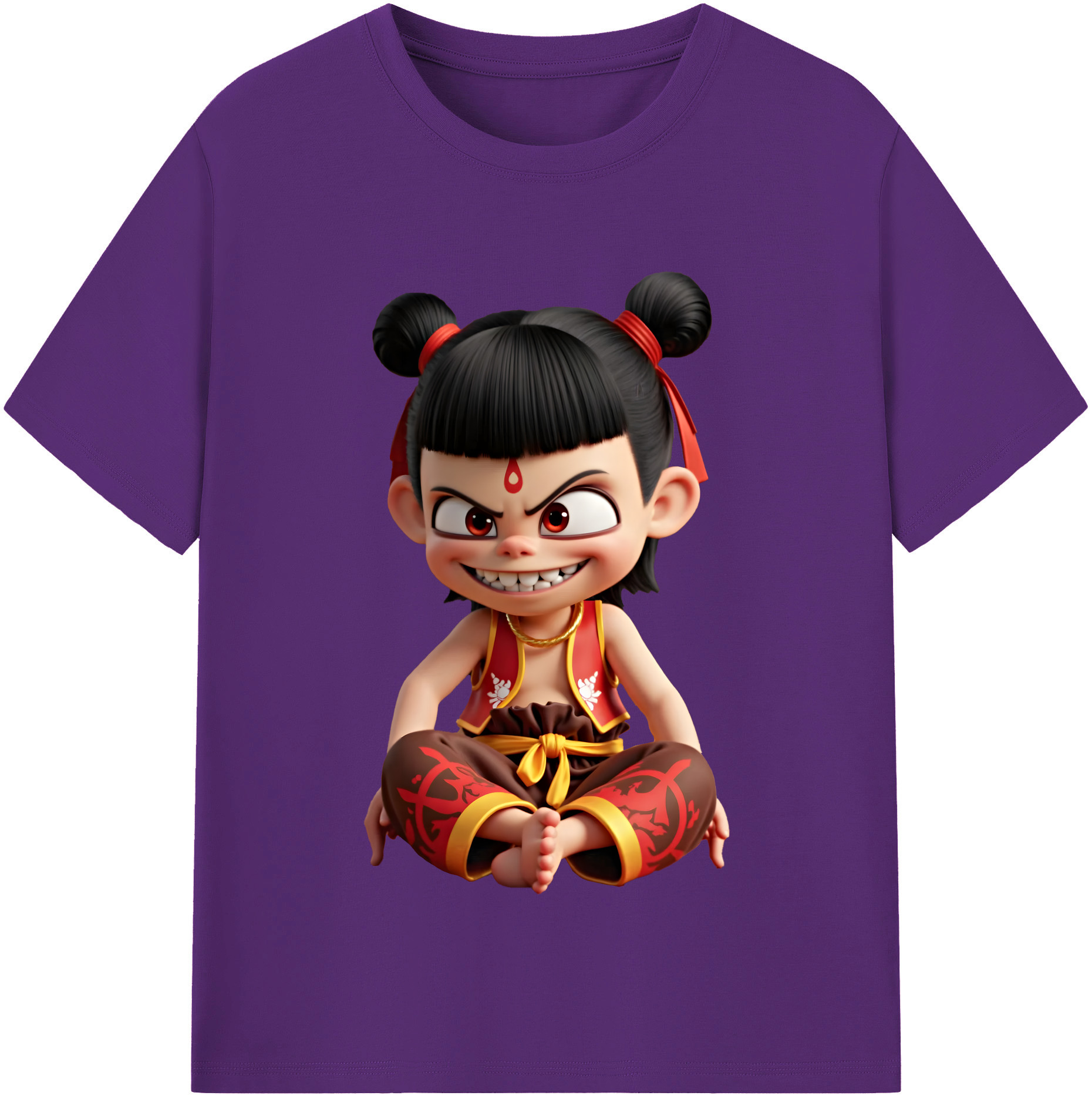 （画像用） Ne Zha 2 ナタ 魔童の大暴れ 綿100％半袖Tシャツ（フロントプリント）