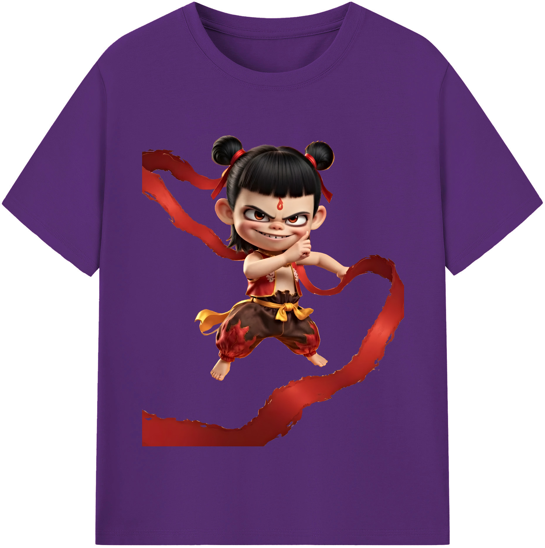 （画像用） Ne Zha 2 ナタ 魔童の大暴れ 綿100％半袖Tシャツ（フロントプリント）