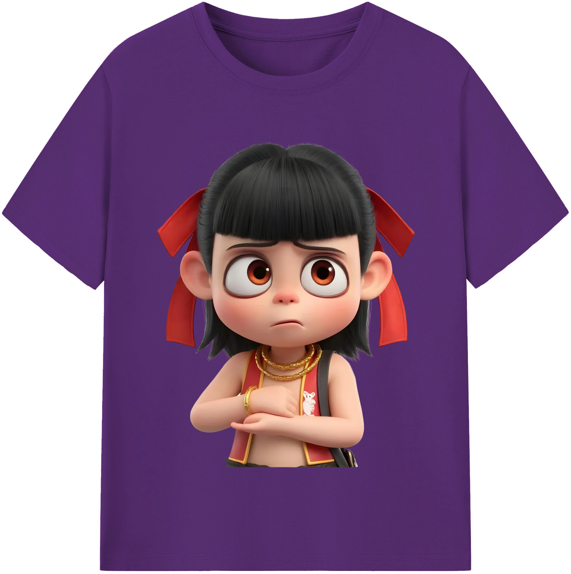 （画像用） Ne Zha 2 ナタ 魔童の大暴れ 綿100％半袖Tシャツ（フロントプリント）