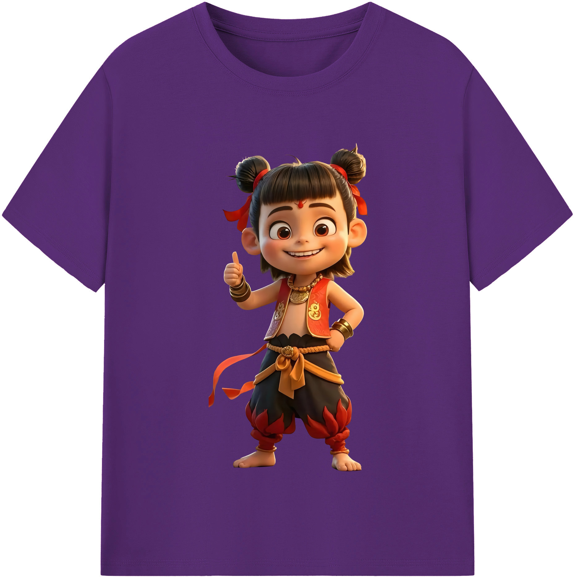 （画像用） Ne Zha 2 ナタ 魔童の大暴れ 綿100％半袖Tシャツ（フロントプリント）