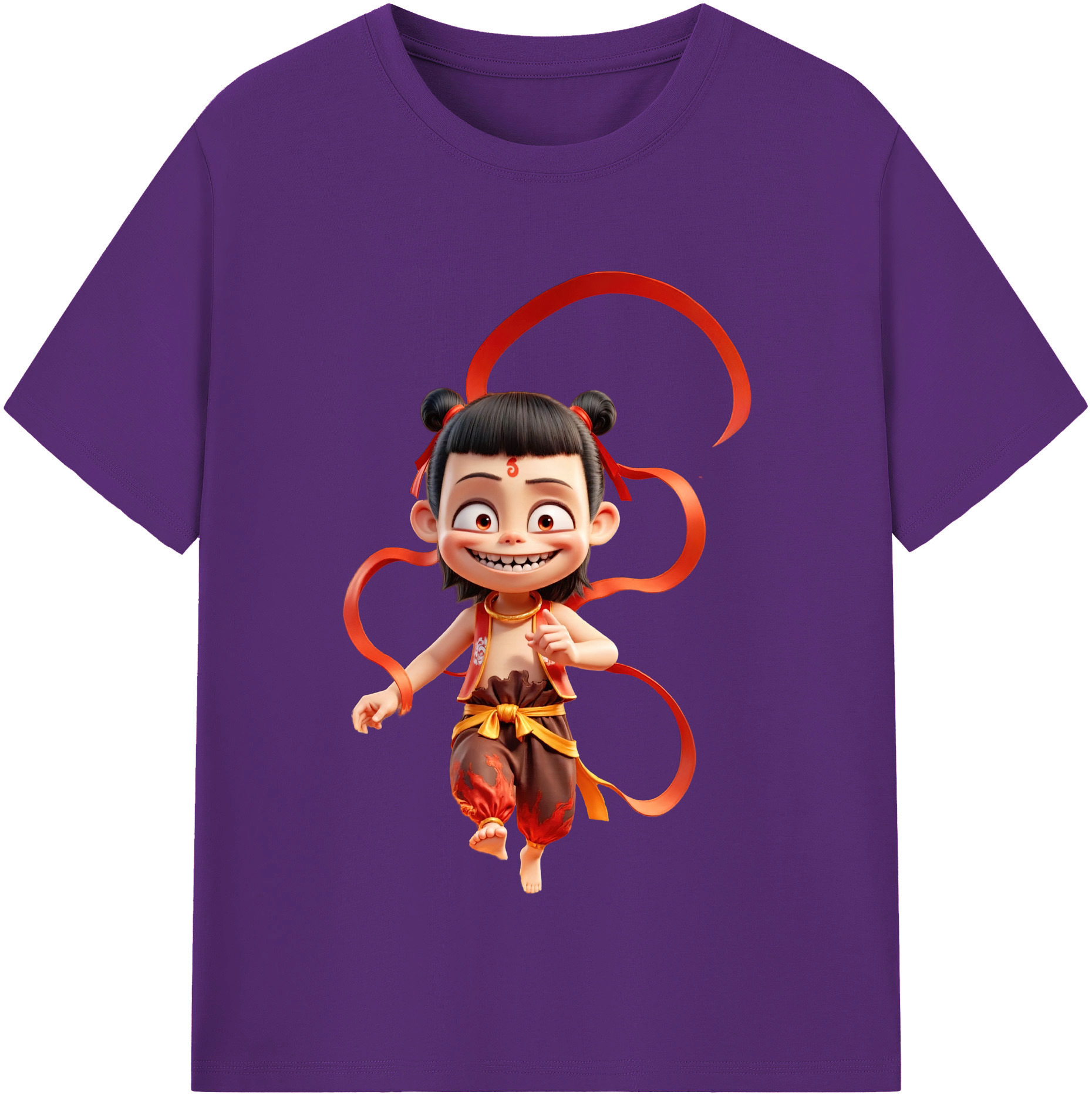 （画像用） Ne Zha 2 ナタ 魔童の大暴れ 綿100％半袖Tシャツ（フロントプリント）