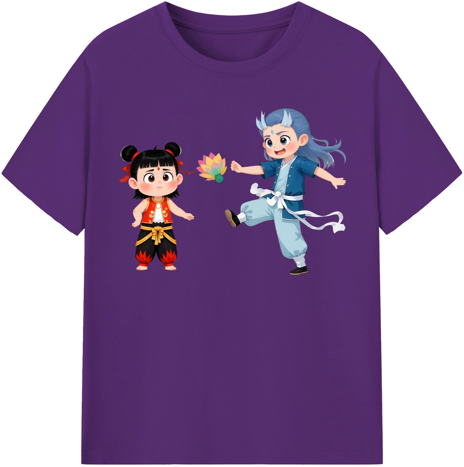 （画像用） Ne Zha 2 ナタ 魔童の大暴れ 綿100％半袖Tシャツ（フロントプリント）