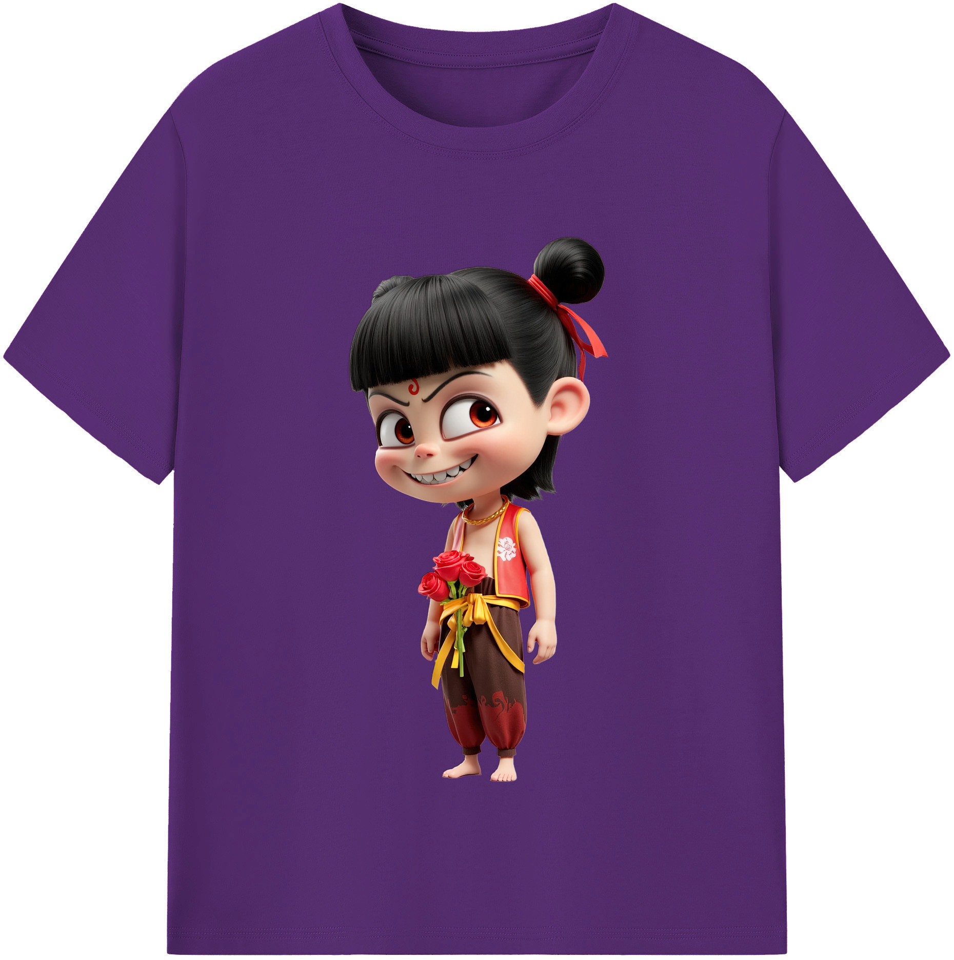 （画像用） Ne Zha 2 ナタ 魔童の大暴れ 綿100％半袖Tシャツ（フロントプリント）