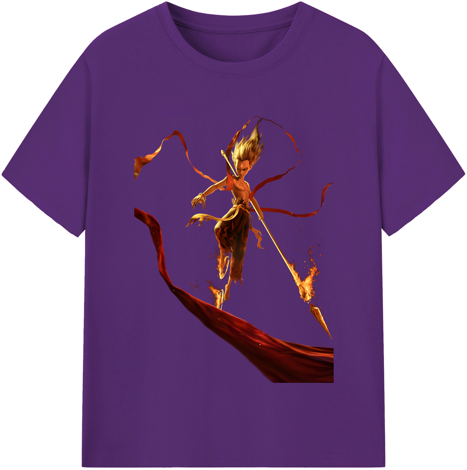 （画像用） Ne Zha 2 ナタ 魔童の大暴れ 綿100％半袖Tシャツ（フロントプリント）