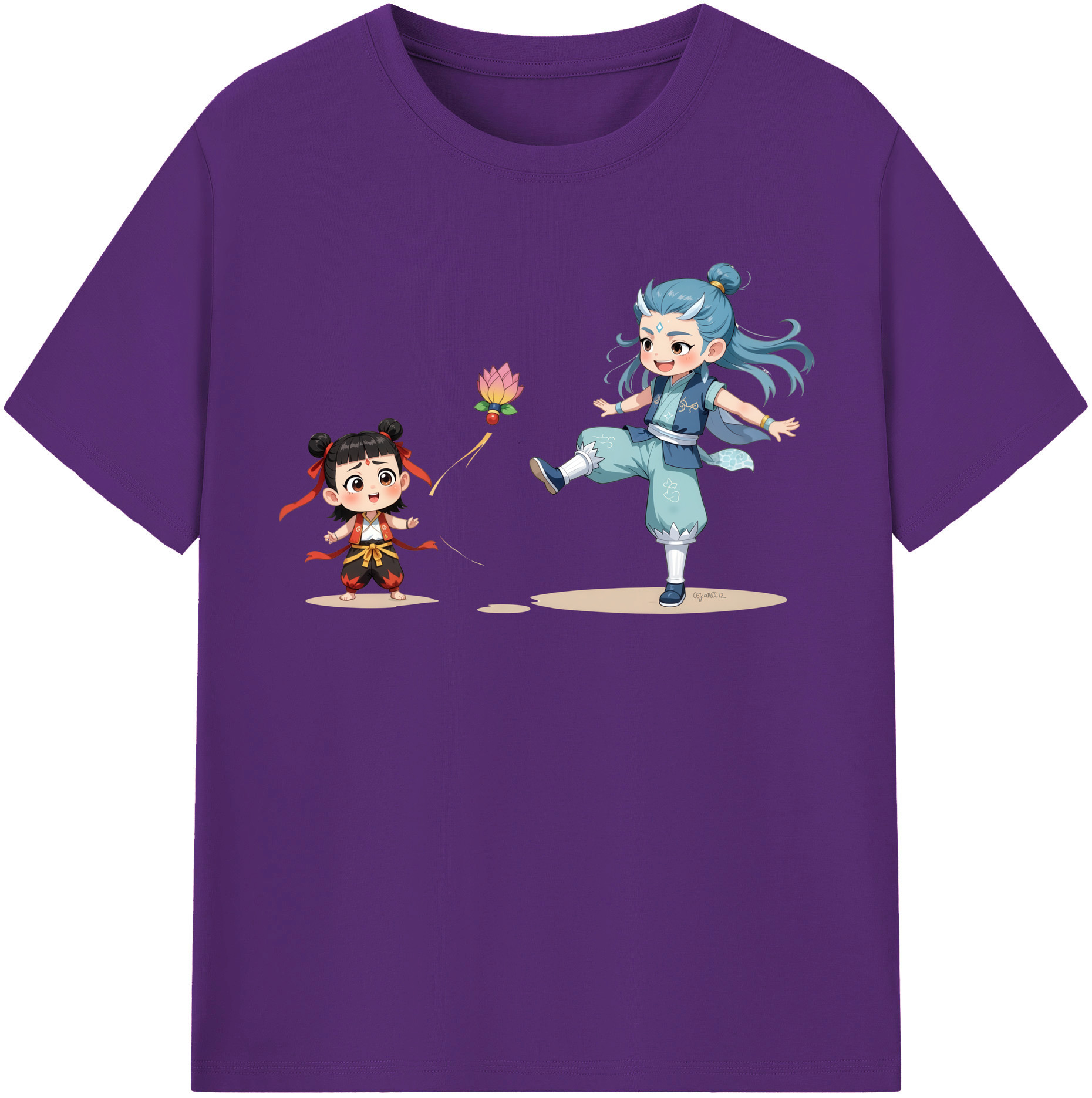 （画像用） Ne Zha 2 ナタ 魔童の大暴れ 綿100％半袖Tシャツ（フロントプリント）
