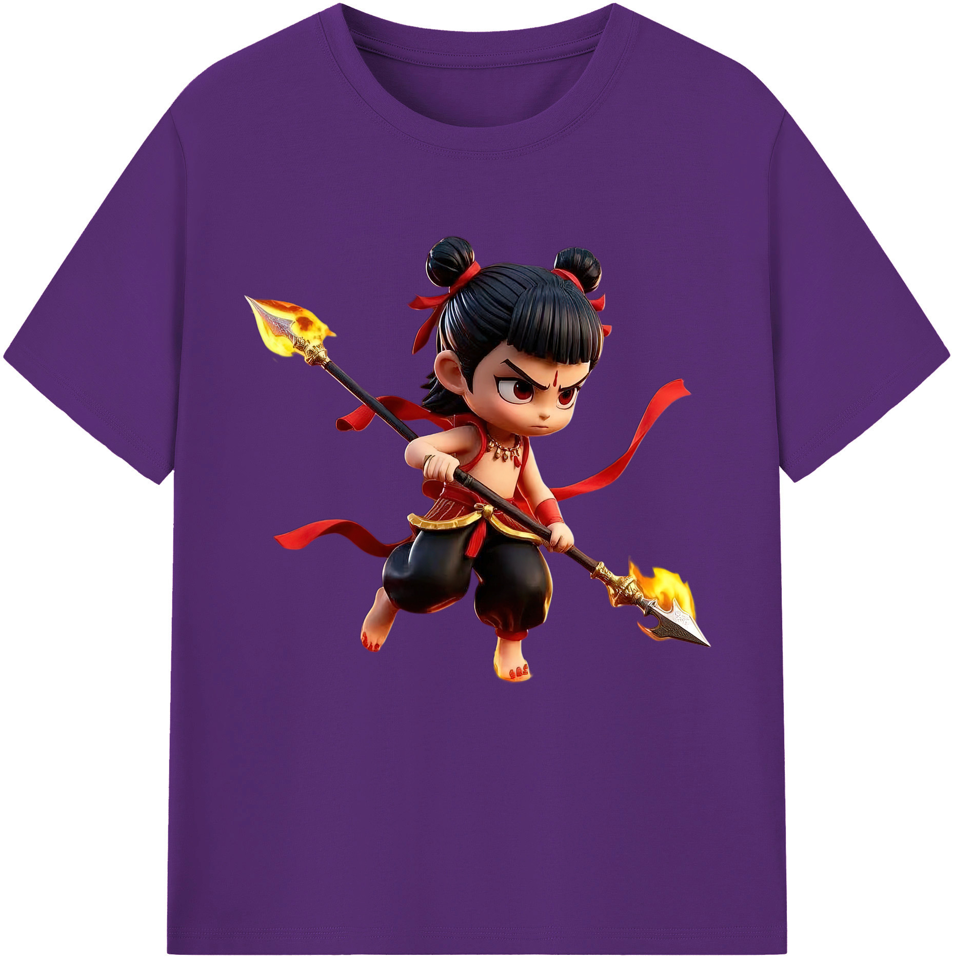 （画像用） Ne Zha 2 ナタ 魔童の大暴れ 綿100％半袖Tシャツ（フロントプリント）