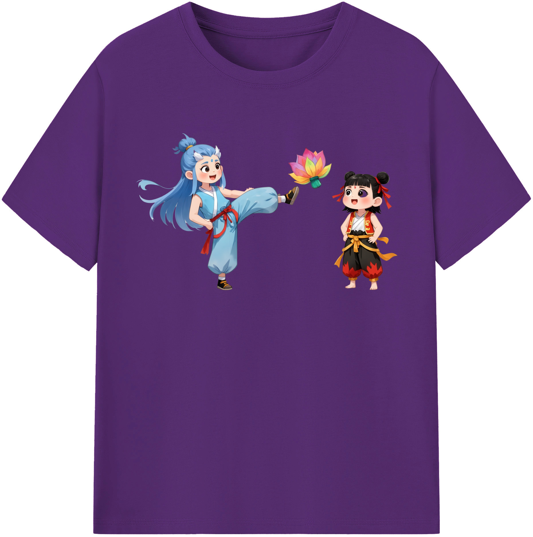 （画像用） Ne Zha 2 ナタ 魔童の大暴れ 綿100％半袖Tシャツ（フロントプリント）