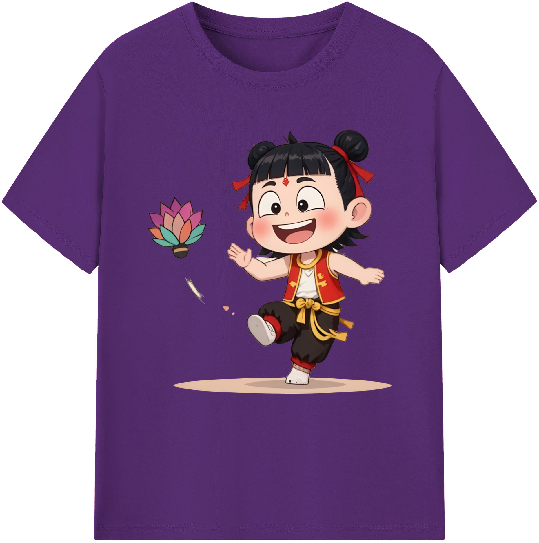 （画像用） Ne Zha 2 ナタ 魔童の大暴れ 綿100％半袖Tシャツ（フロントプリント）