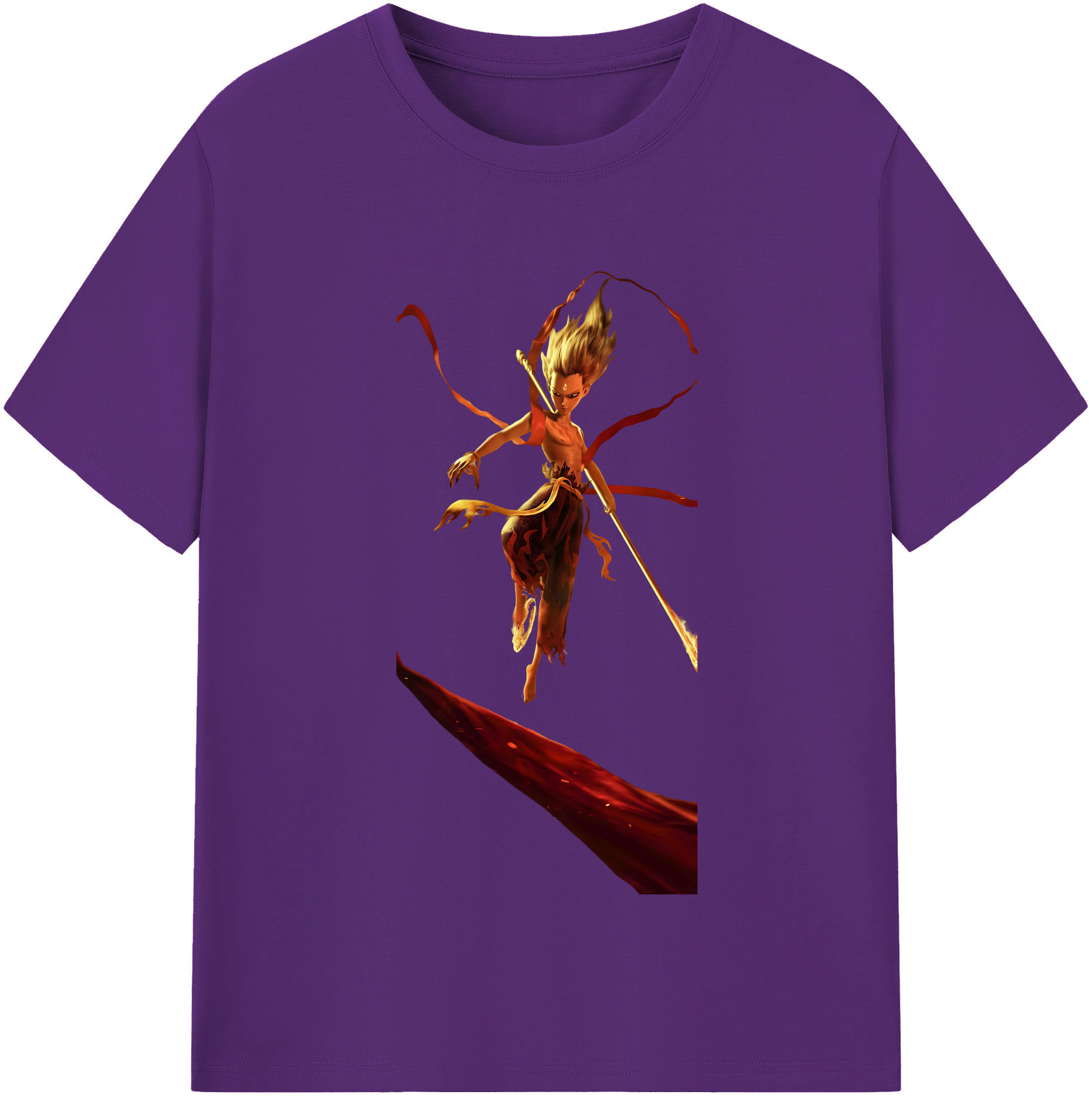 （画像用） Ne Zha 2 ナタ 魔童の大暴れ 綿100％半袖Tシャツ（フロントプリント）